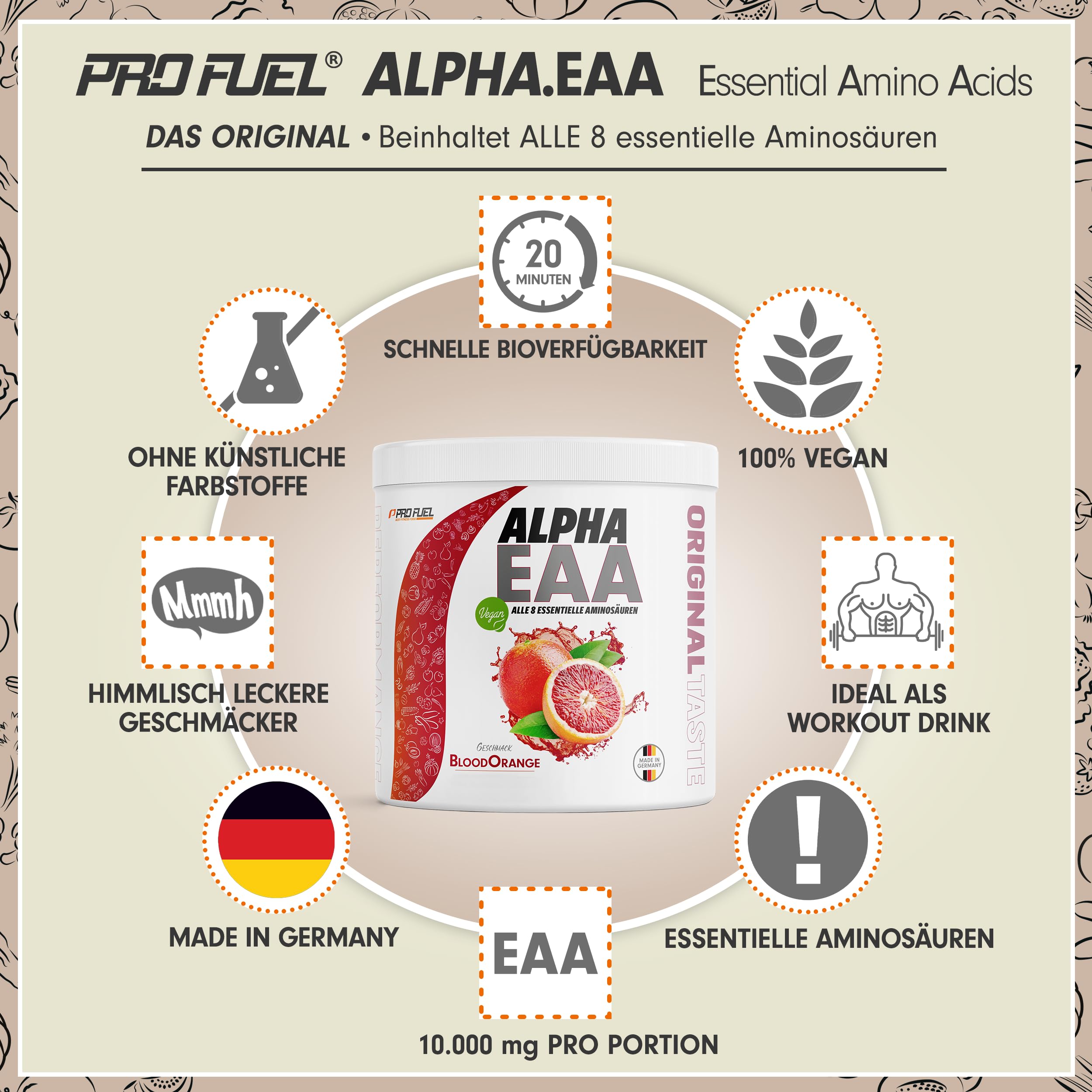 Alpha EAA Pulver 462g BLOOD ORANGE - unglaublich leckeres EAA Drink Pulver - alle 8 essentielle Aminosäuren, vegan EAAs Aminosäuren - Amino-Drink - optimale Wertigkeit - 33 Portionen - 100% vegan