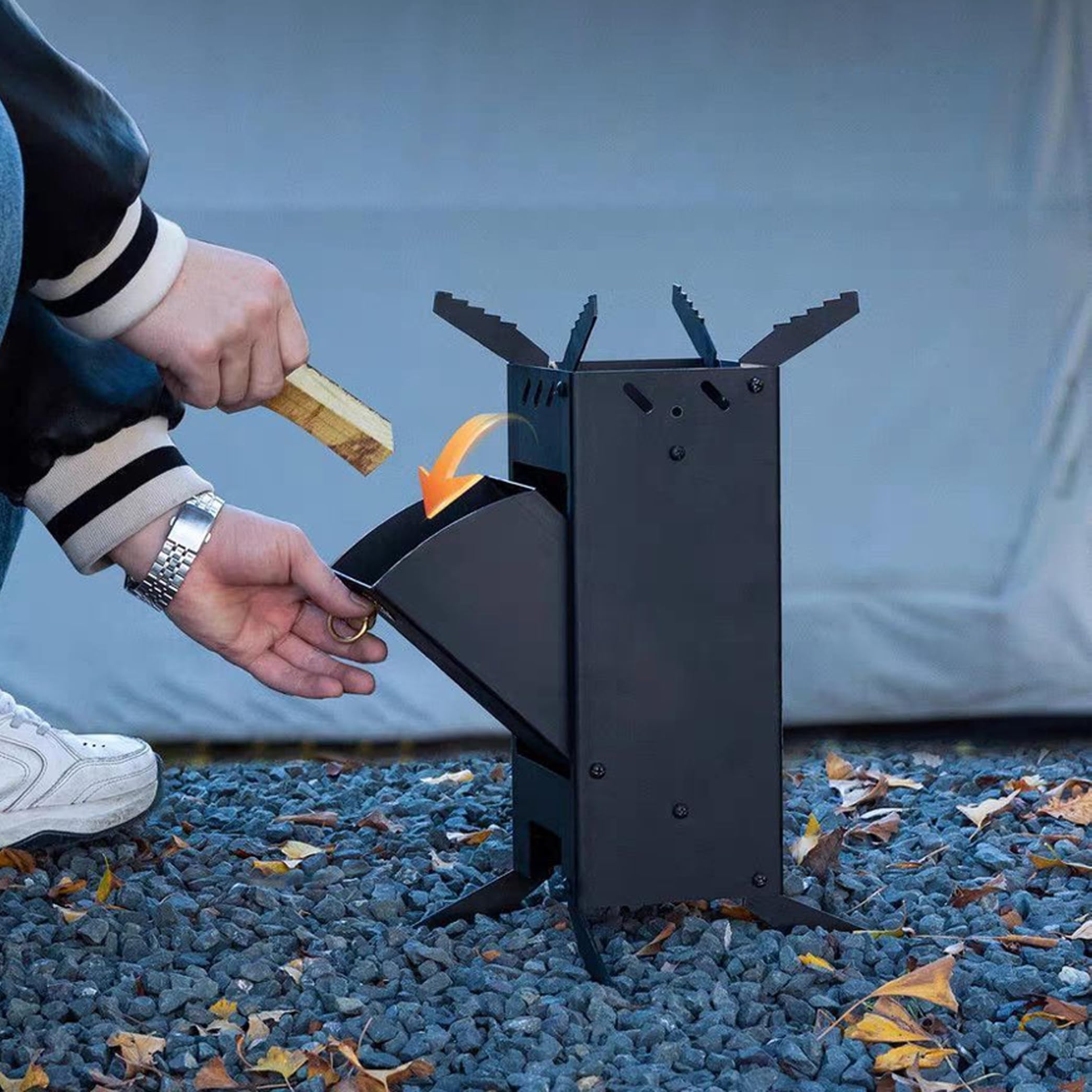 Réchaud de Camping avec grille antidérapante, remplissage de carburant facile, poêle tente avec traction