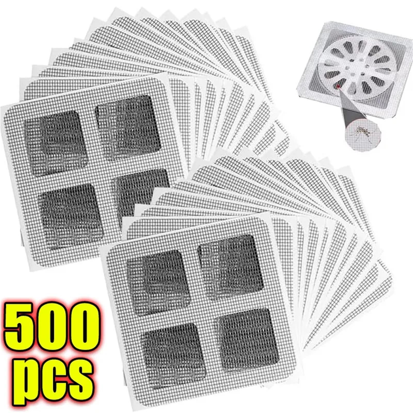 Haarfangsieb for Dusch- und Badezimmerabläufe, Verstopfungsschutz, Bodenablauf-Aufkleber, Reparaturflicken for Fliegengitter FüR KüChe Dusche Badezimmer(500PCS)