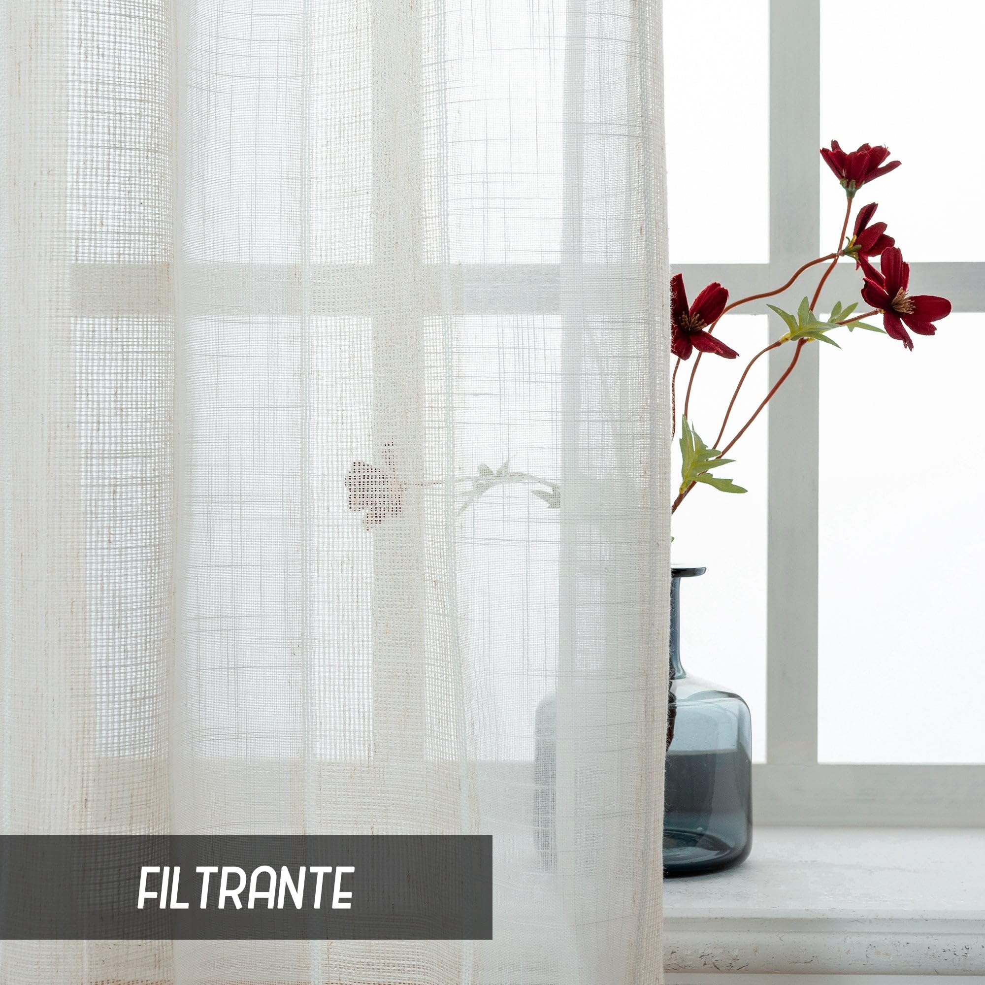 GIRASOLE HOME® Coppia Tende Filtranti in Simil Lino Tenda per Interni 2 Pannelli con Occhielli 140x285cm