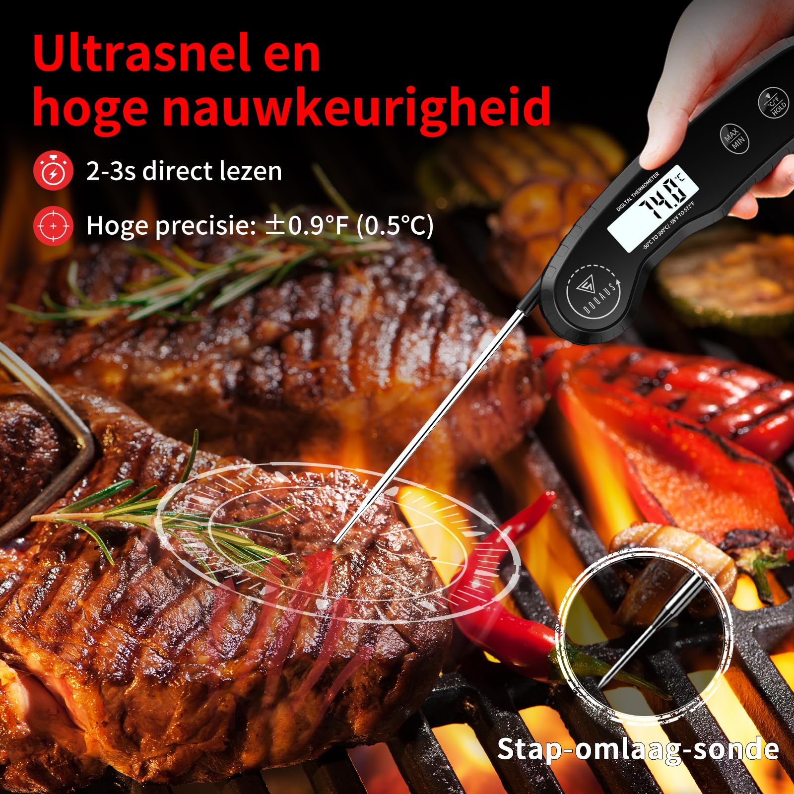 Vleesthermometer,DOQAUS Keukenthermometer Barbecuethermometer, Digitale