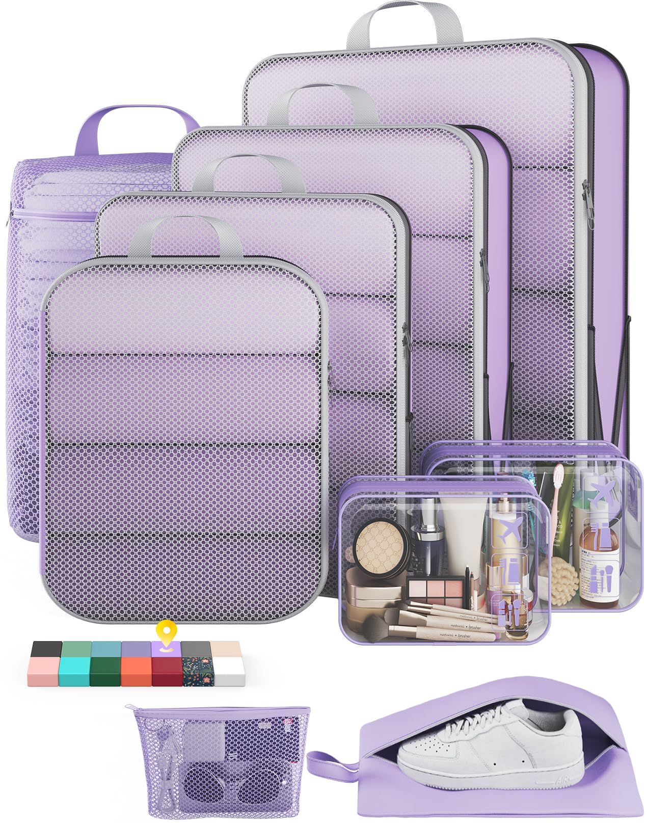 Veken 9/11 Set Compression Packing Cubes for Travel Essentials,Compressible Expandable Large Luggage Suitcase Organizer Bags for Clothing,Durable