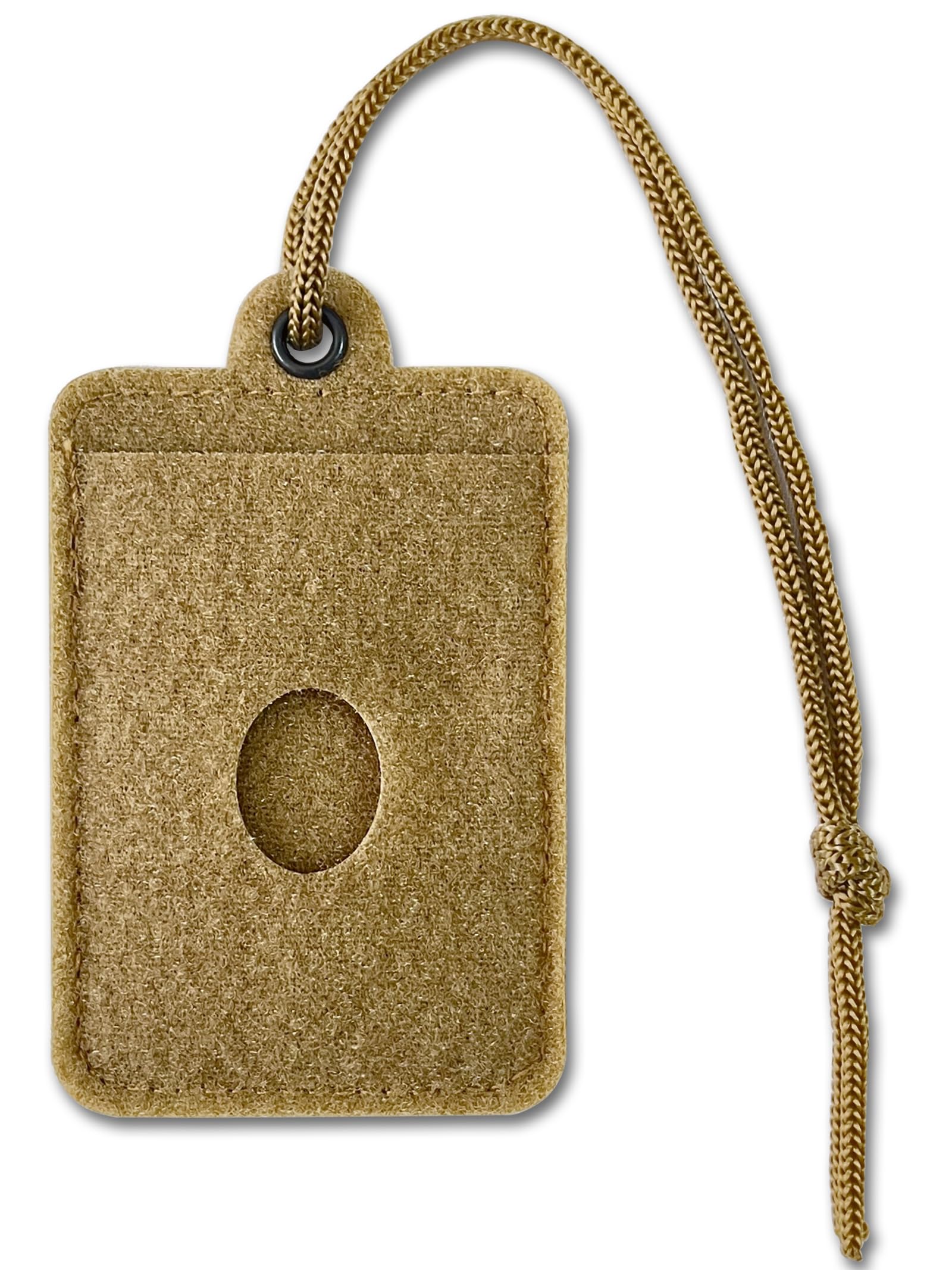 Tactical Molle Hanging ID Card Badge and Patch Holder with Hook Loop Surface and Draw Cord Khaki