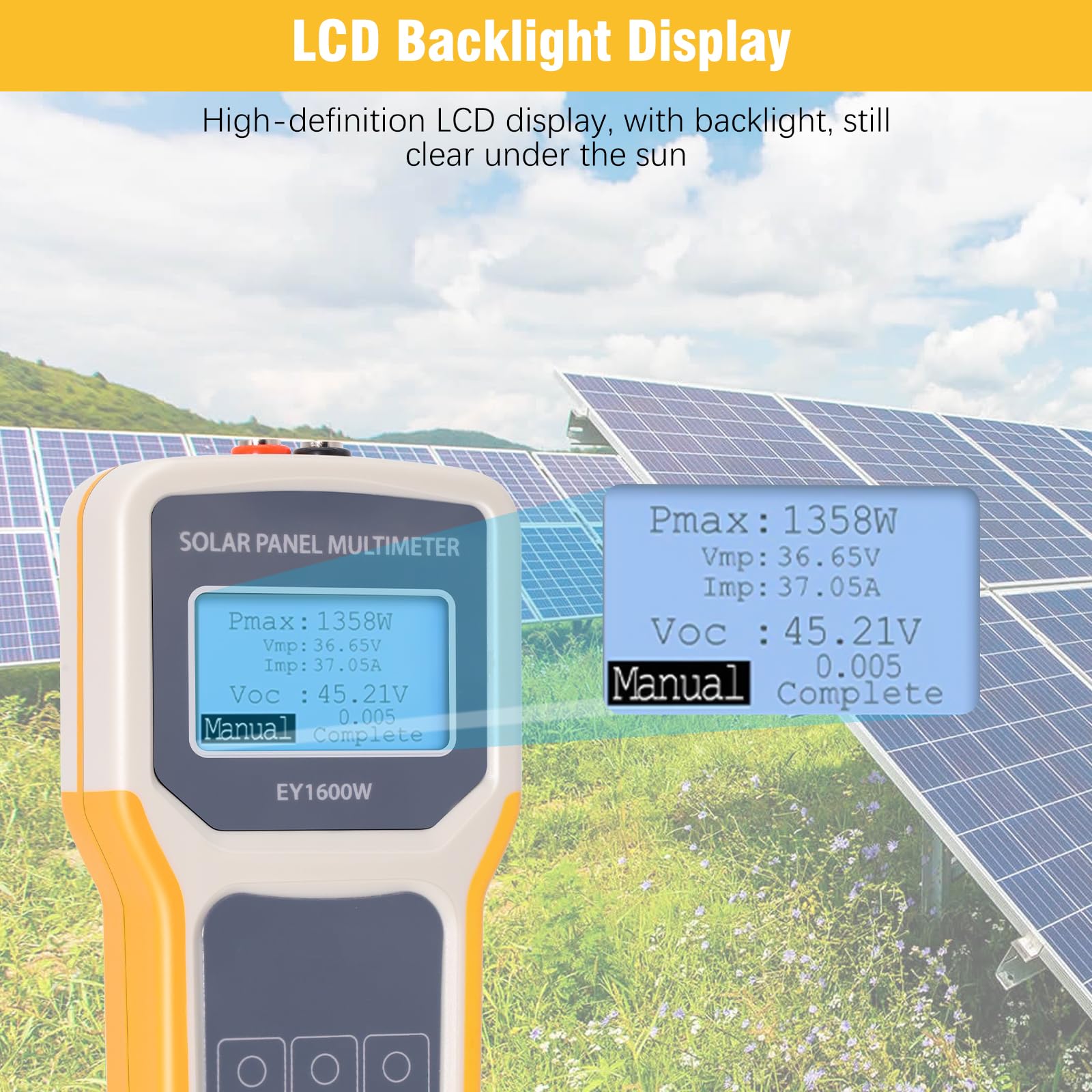Tester solare EY1600 W, installazione, misuratore tensione vuoto, rilevamento MPPT, display LCD