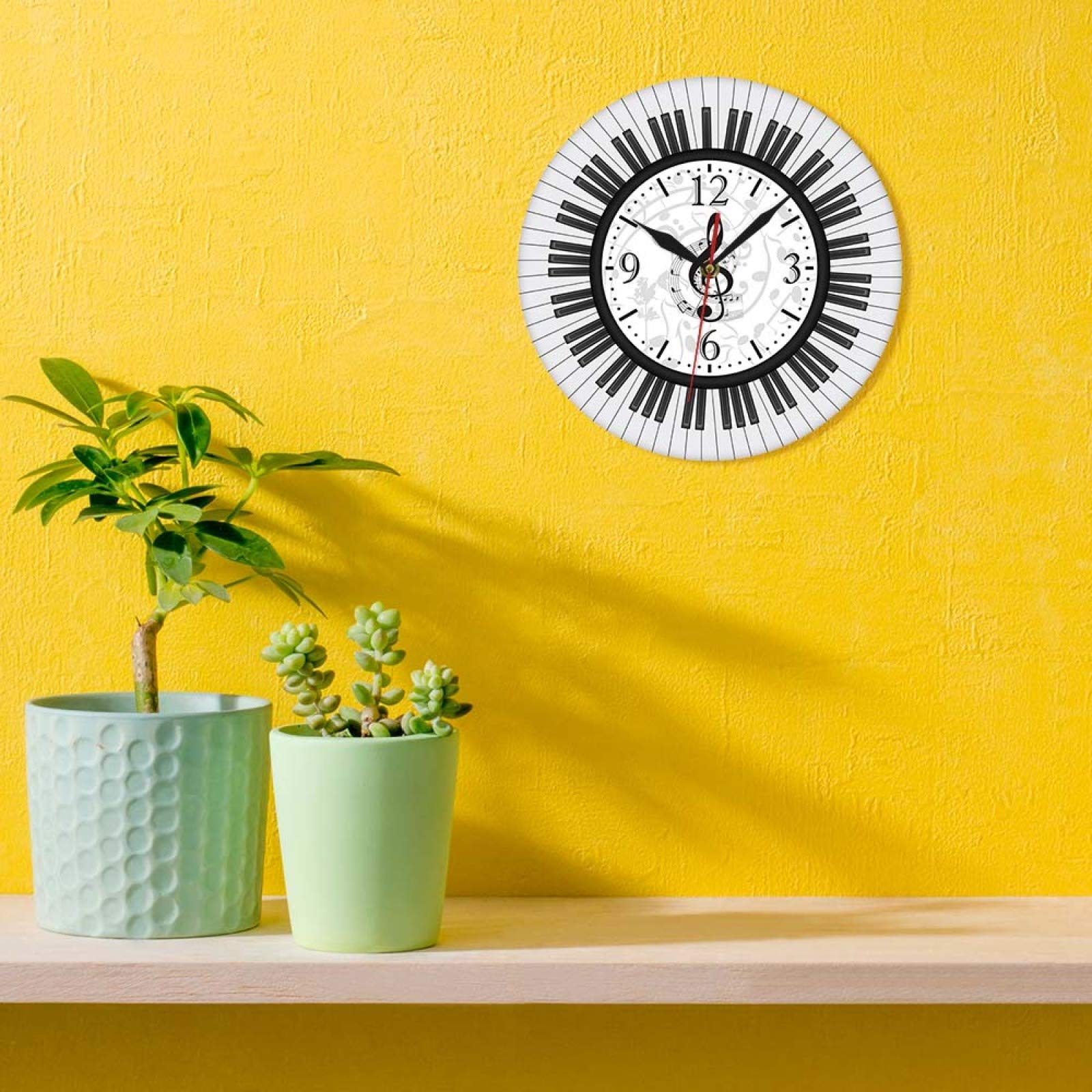 Muziek Piano Toetsenbord Print Klok Muur Rond Zwart Wit Muzieknoten Muziek Piano Toetsenbord Print Klok Muur Rond Zwart Wit Muzieknoten