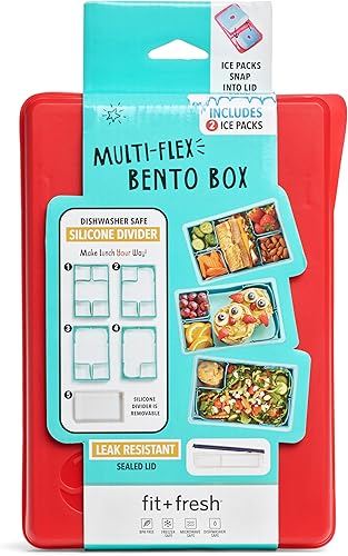 Miniatura 5 de Fit & Fresh Collection Multi-Flex Bento Box con 2 paquetes de hielo extraíbles, contenedor ajustable dividido para almuerzo, sin BPA, 9.5 x 6 x 2.25
