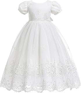 Glamulice Baby-Girls Newborn Satin Christening Baptism Floral Embroidered Dress Gown Outfit