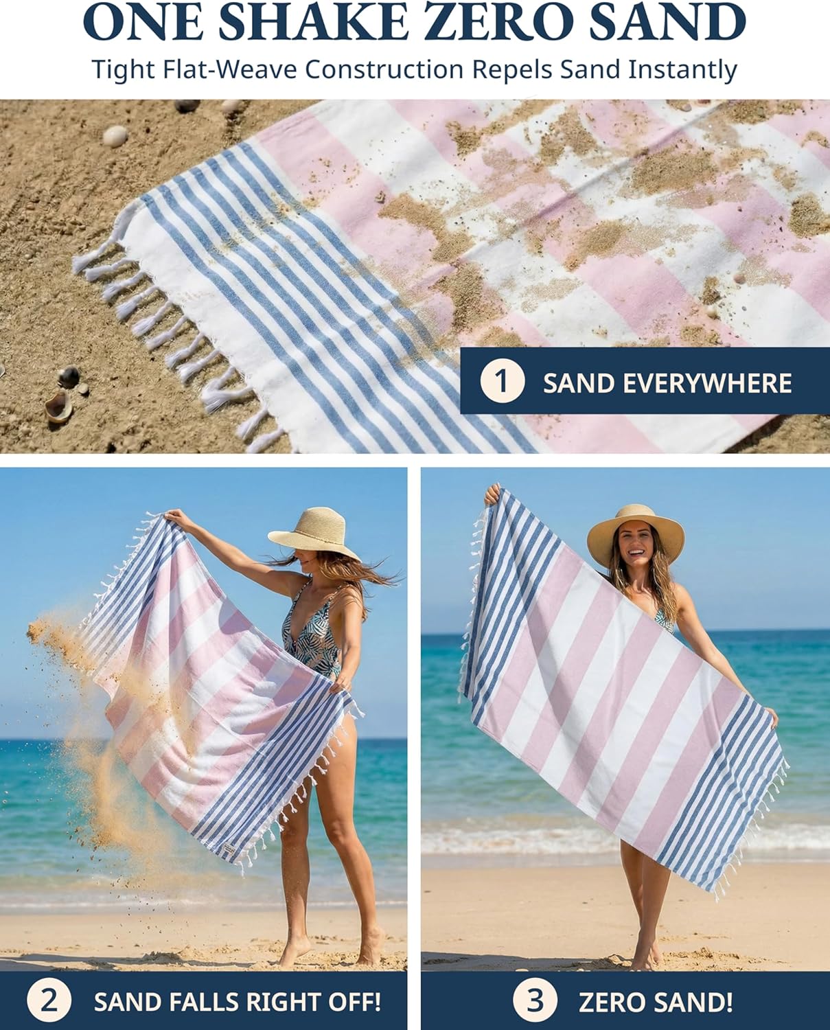 LANE LINEN Beach Towels 6 Pack - Oversized & Pre-Washed Large Beach Towel Set - Stylish Pool Towels for Adults, Quick Dry, Soft & Lightweight Lightweight Travel Towel Pack, 39"x71" - Coastal Harmony thumbnail