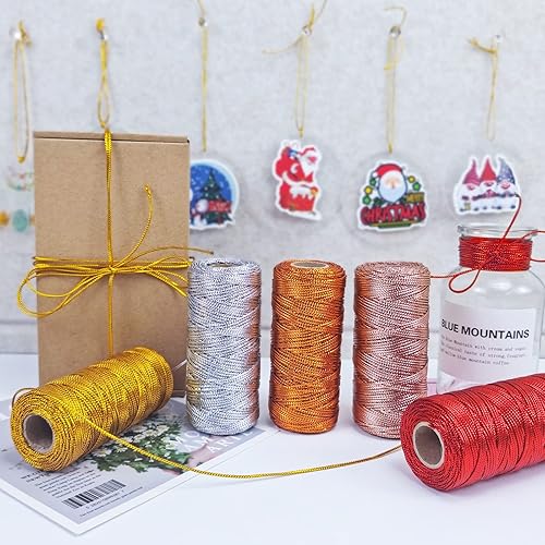 Miniatura 7 de LEREATI Cordel para panaderos, cordel rojo para envolver regalos, fina e inelástica, decorativa, metálica, para manualidades, materiales de