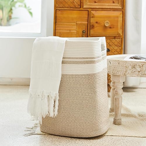 Miniatura 4 de Casaphoria Cesta de lavandería para lavandería, cesta de manta, cesta de almacenamiento para almohadas, cestas para dormitorio, canasta tejida,