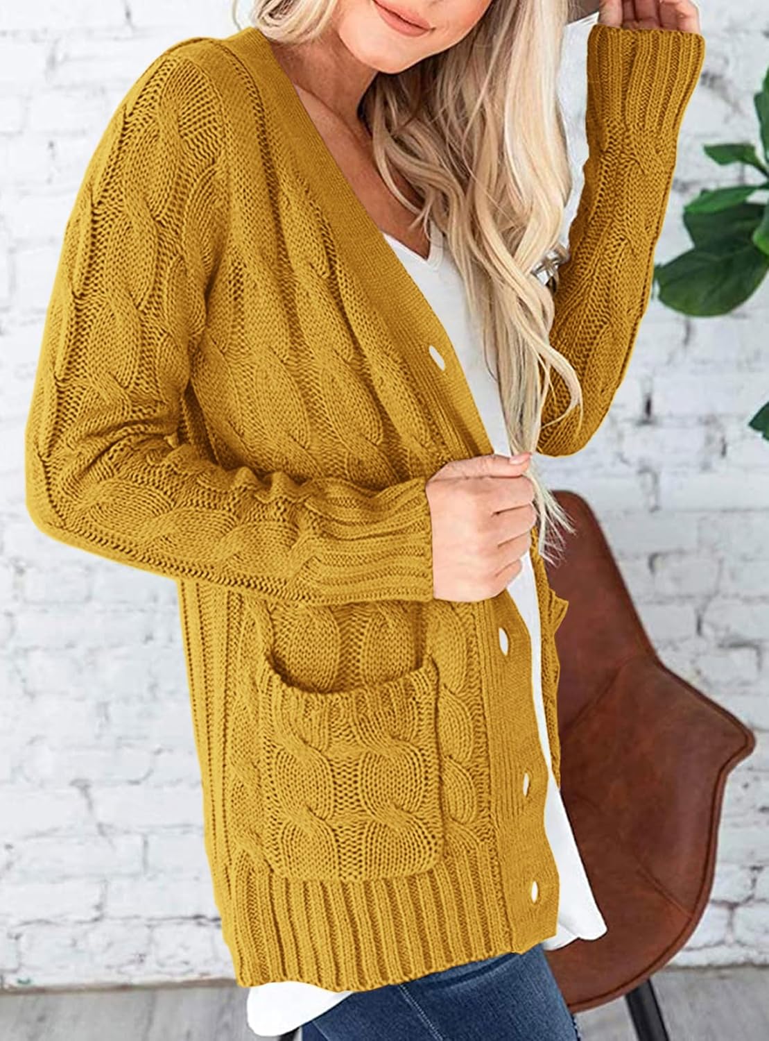 PRETTYGARDEN Women's Open Front Cardigan Sweaters Fall Fashion Button Down Cable Knit Chunky Winter Clothing Outerwear Coats - Image 5