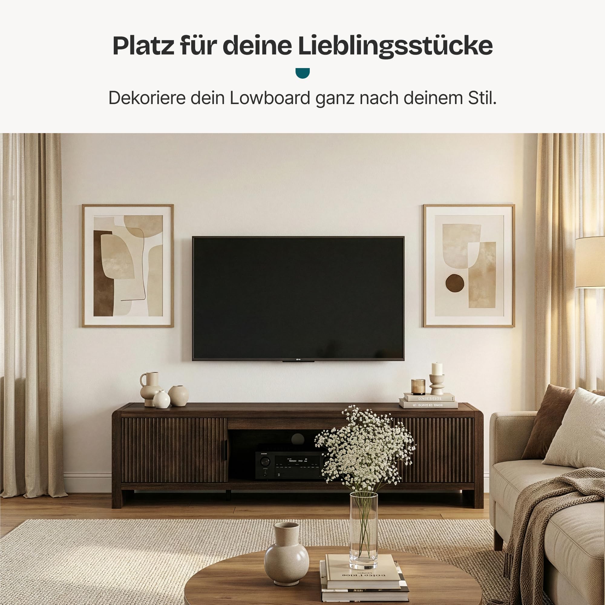 [en.casa] TV Schrank Lukkodso Lowboard mit 2 Türen und 3 Fächern Fernsehschrank 150 x 40 x 40 cm TV Board TV Kommode Fernsehtisch Sideboard Walnussoptik