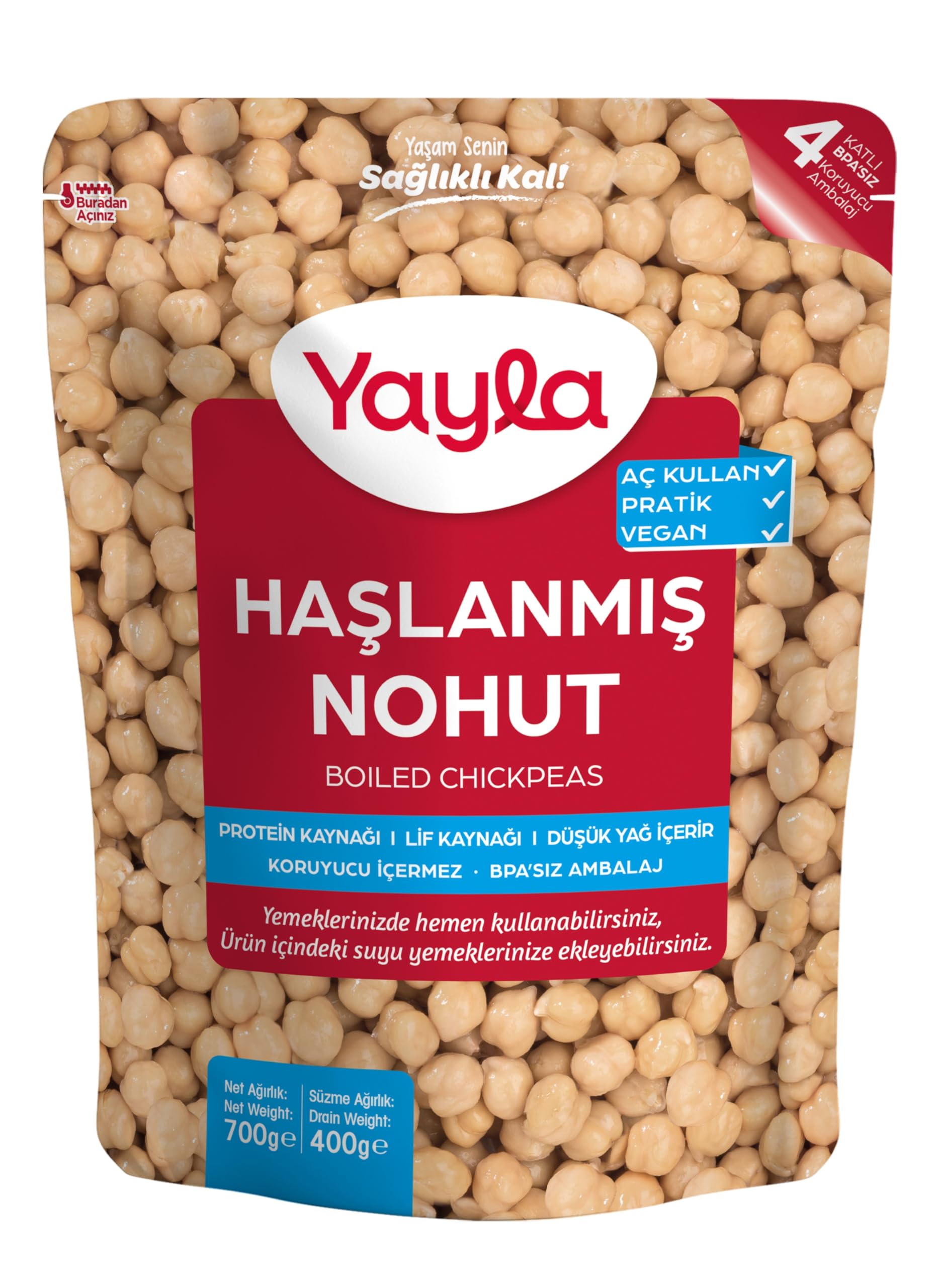 yayla Haşlanmış Nohut, 700 gr Tekli Paket