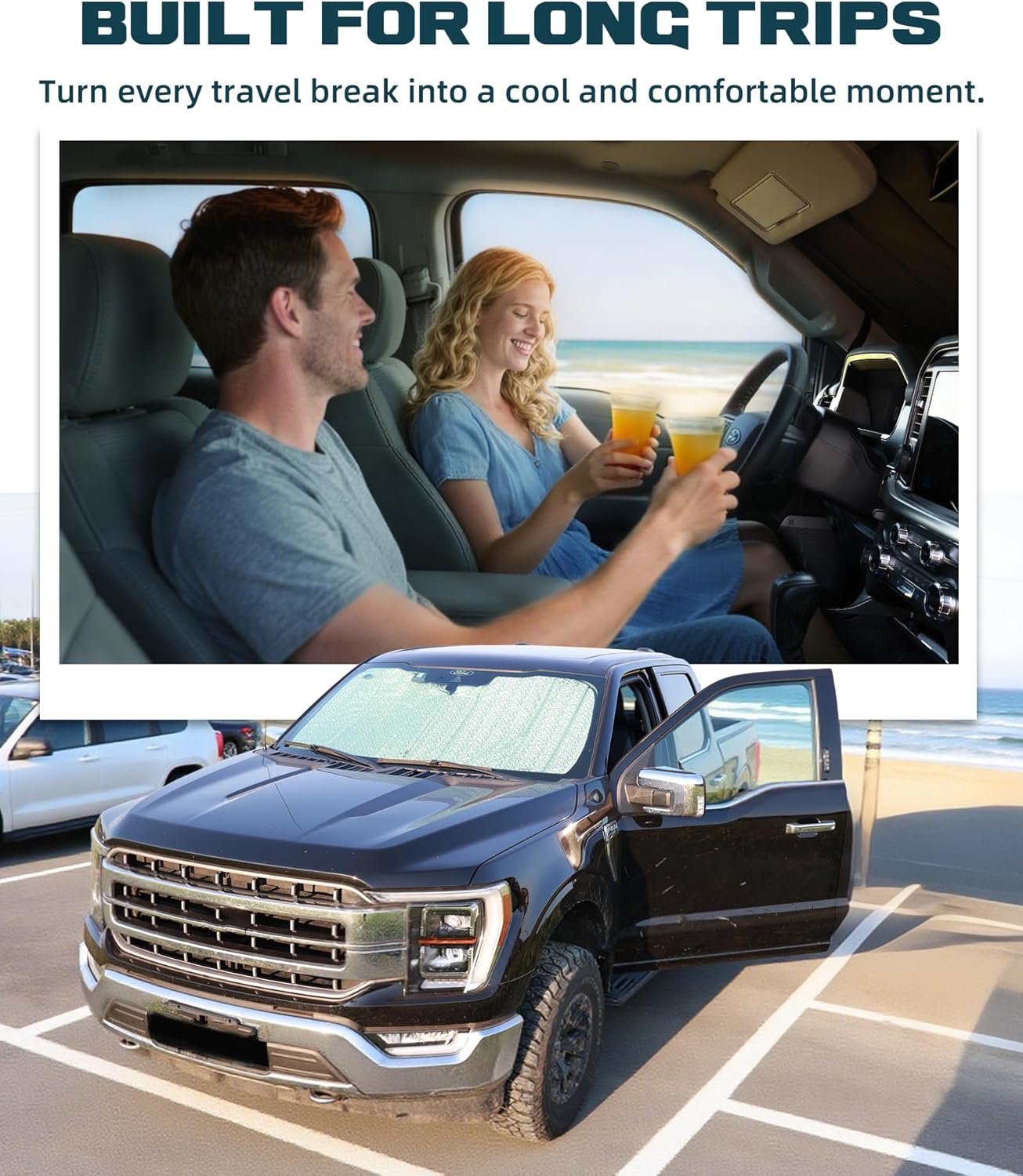 Upgraded Windshield Sun Shade Fit for Ford F-150 2021–2026, Complete UV Blocking Foldable Sunshade, Long-Lasting Interior Protector