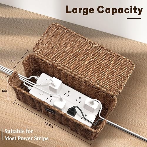 Miniatura 4 de Caja de organización de cables hecha a mano, elegante y funcional, organizador de cables con 2 ranuras abiertas para el hogar y la oficina, cables