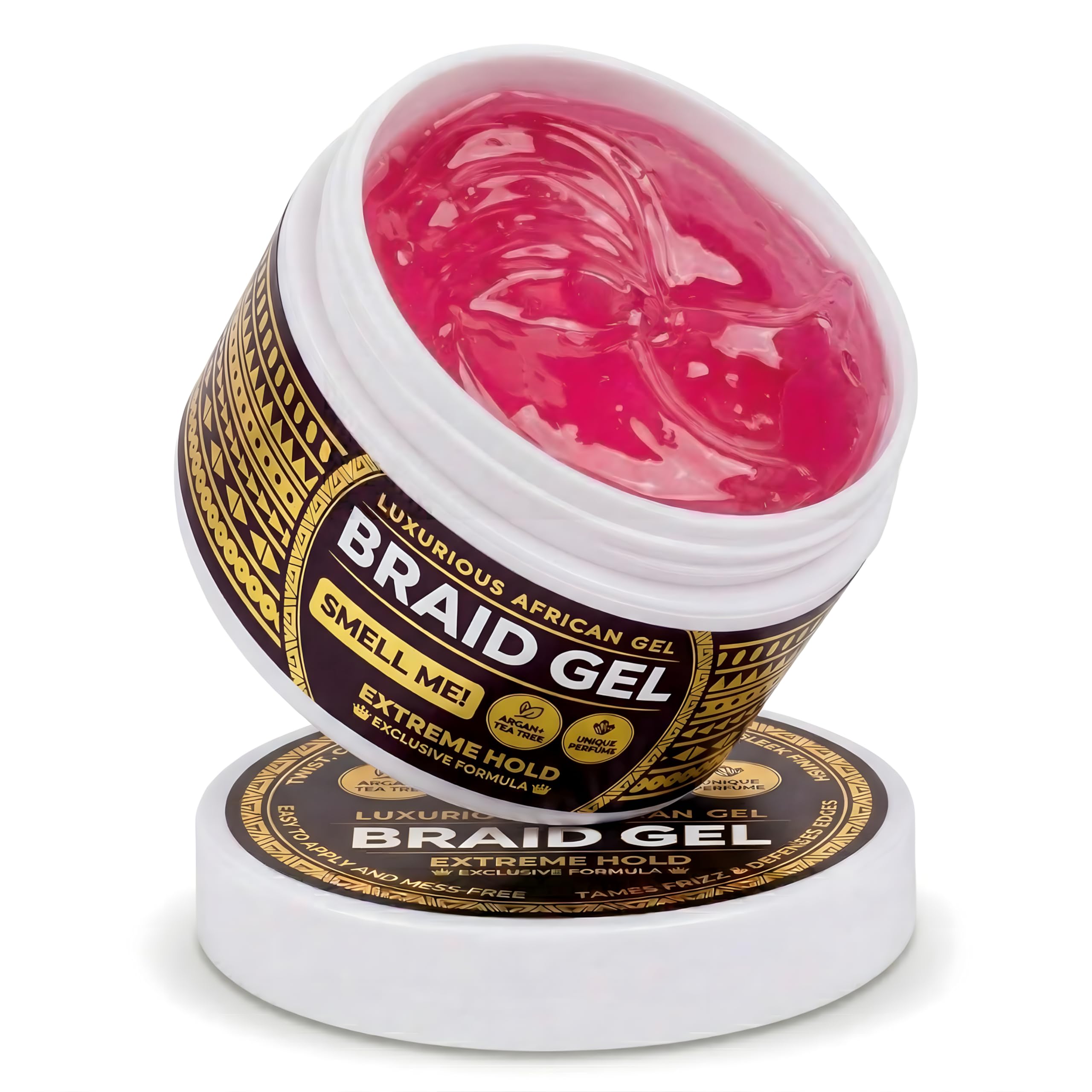 Grip&Loc Luxury African Braid Gel Extreme Hold, High Shine Braiding Styling Gel & Edge Control, Tea Tree & Argan Oil for Hair, Sleek Braids, Locs & Twists, Flake Free, Made in Korea (5.29 fl oz)