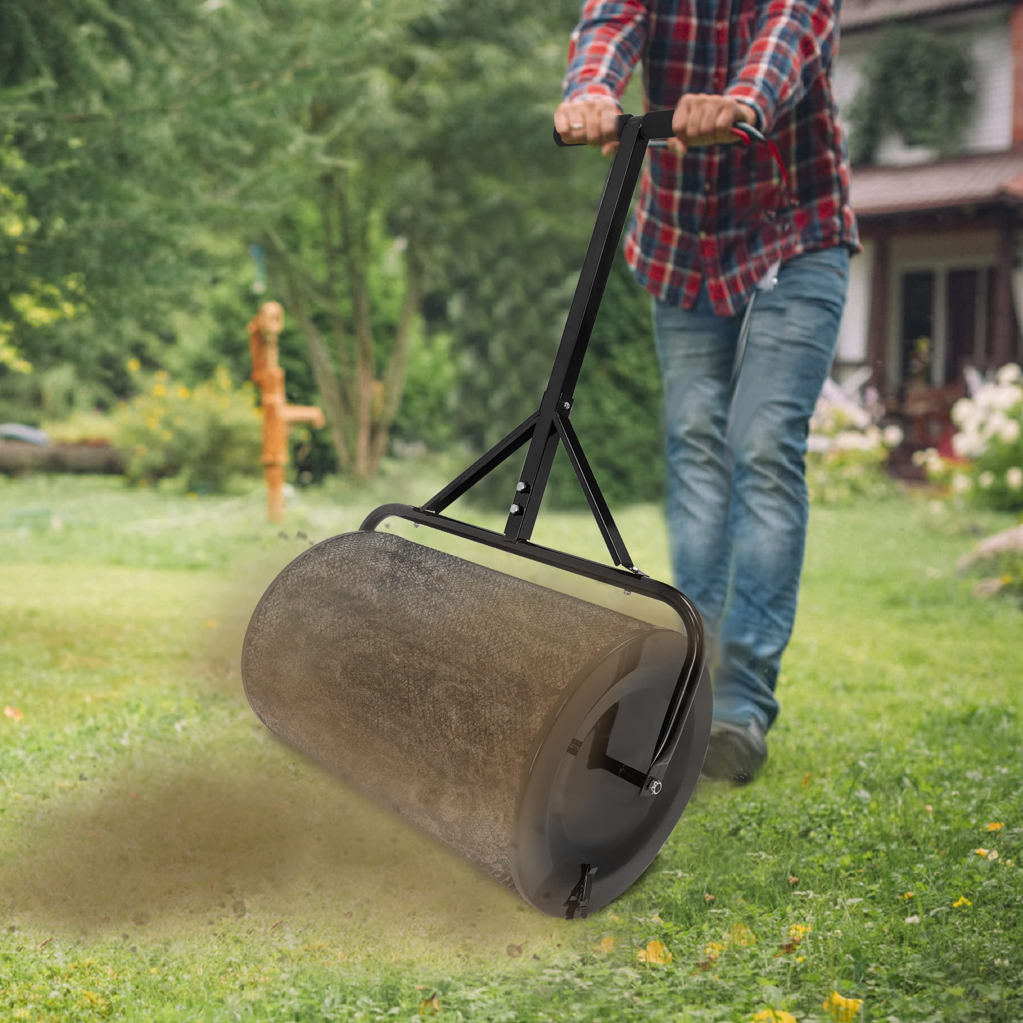 LILIIN Gartenstreuer mit T-Griff, Kompoststreuer 80L - Für Kompost, Dünger, Garten und Rasen - 40 x 65 x 110 cm, Schwarz