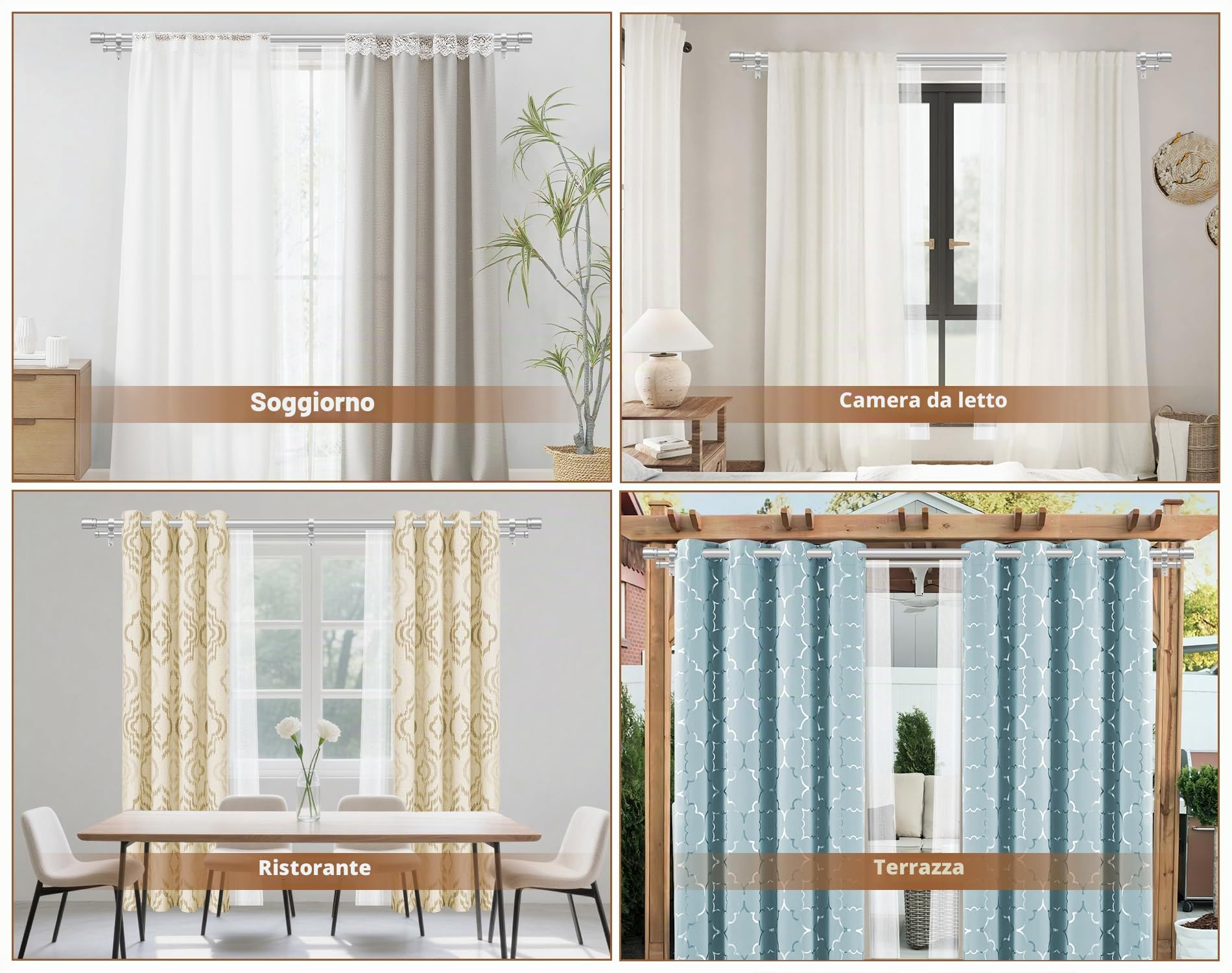 HOTOZON Argento Bastone da Tenda Doppio 190-355 cm, 25 mm Estensibile Bastone Tenda Doppio Montado en la Pared con Remates de Tapa Para Ventanas