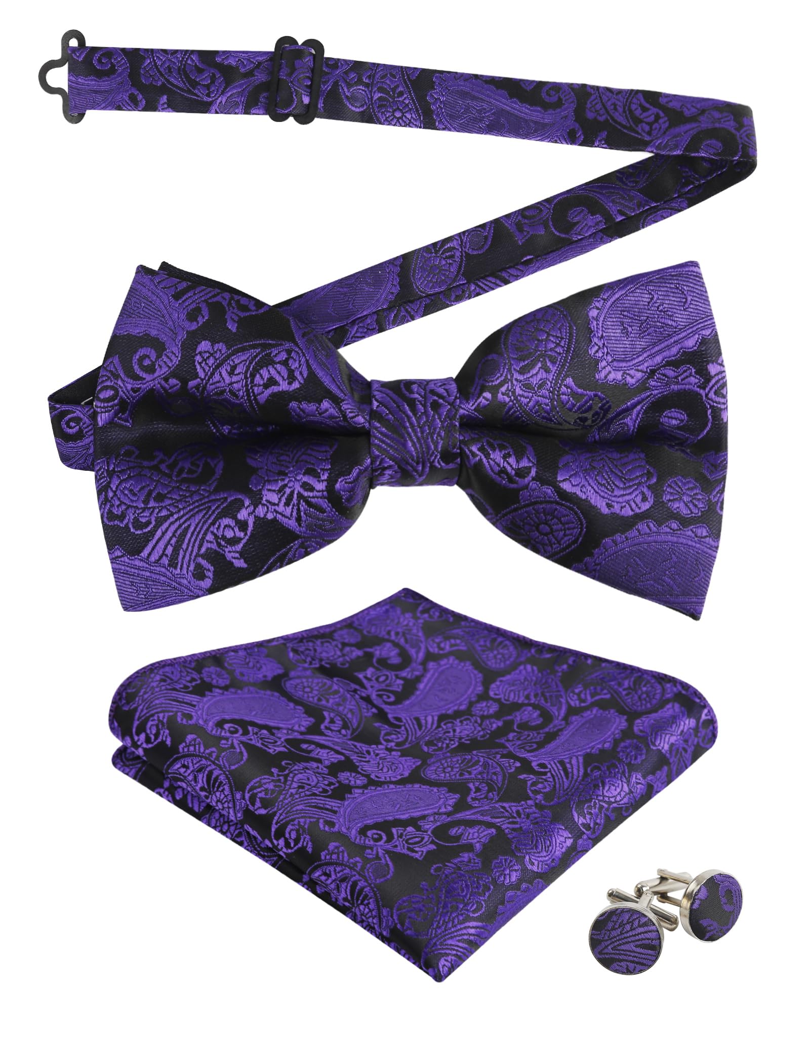 Alizeal Mens Paisley Bow Tie, Pocket Square, Cufflinks Set