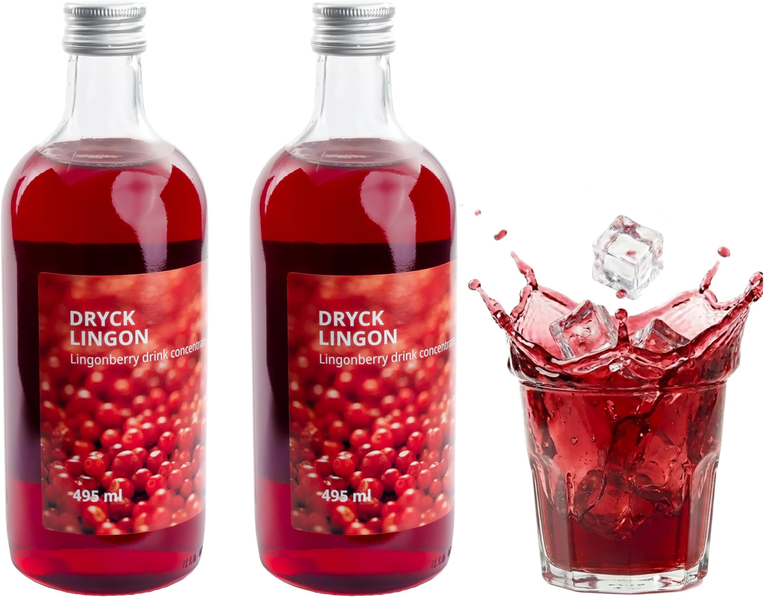 DRYCK LINGON Swedish Lingonberry Syrup Cordial Drink Concentrate, Made in Sweden, 2 x 495ml