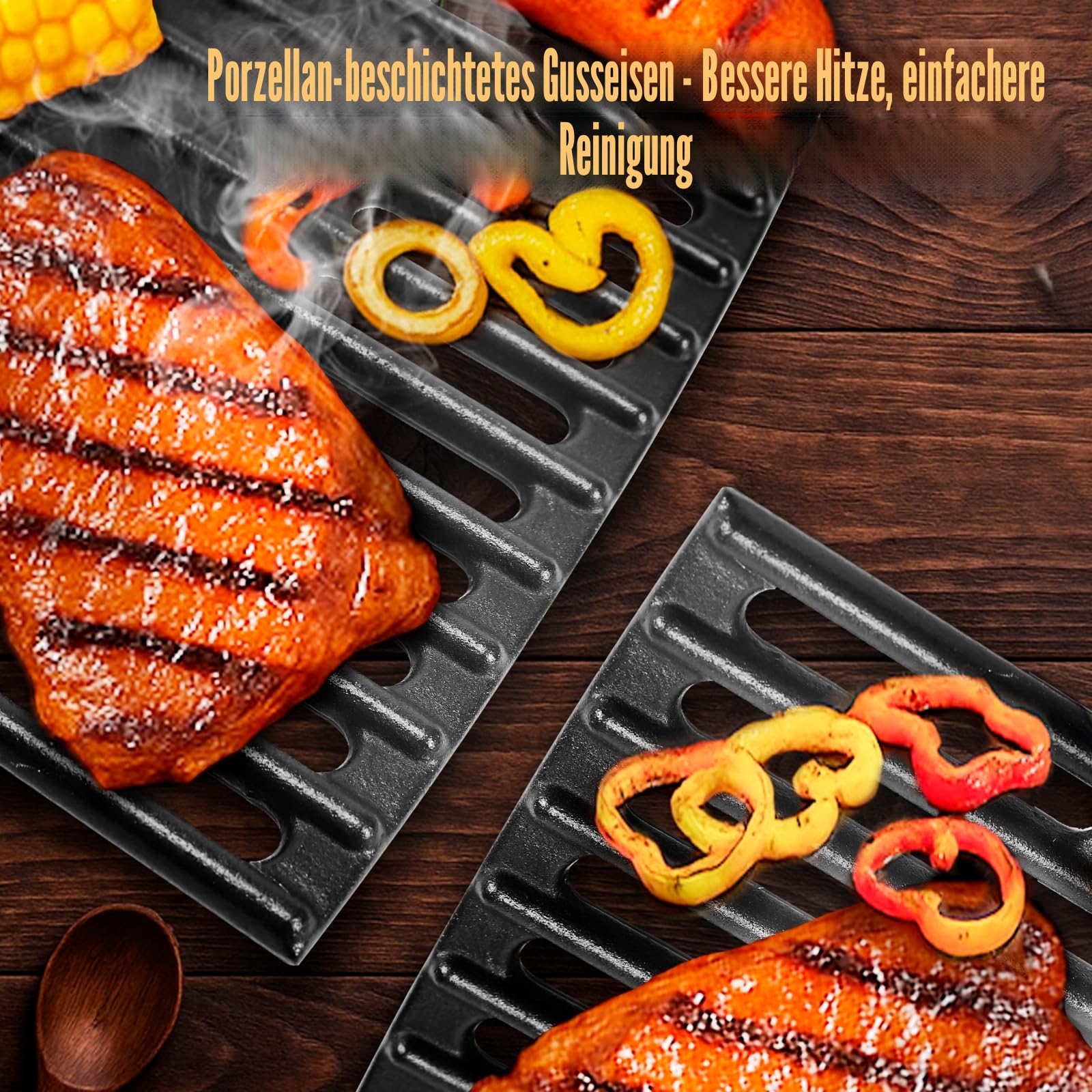 GFTIME 32 x 48cm Gusseisen Grillrost Set für Enders Urban, Urban Pro, Explorer, Explorer Pro Gasgrill (vor 2025), Massives Gussrost Zubehör, Nicht für Enders Urban II & Explorer II, 2 Stück