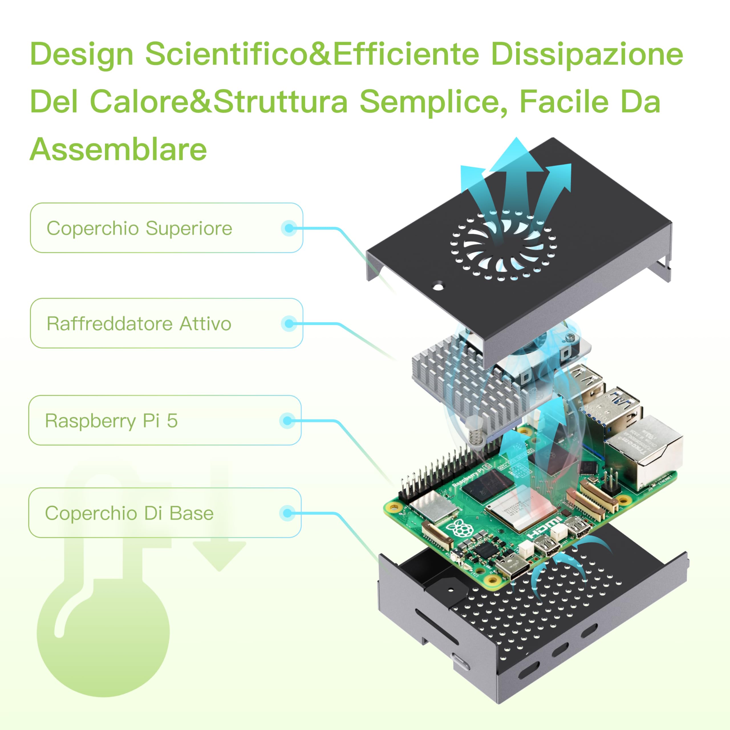 iRasptek Raspberry Pi 5 8GB RAM Starter Kit - Edizione OS-Bookworm da 128GB preinstallata(case in alluminio)