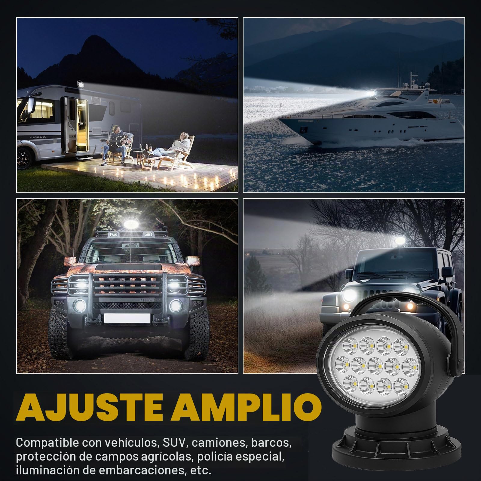 Willpower 50W 360 grados CREE LED Control remoto giratorio LED Reflector Luz de trabajo 12-24V Punto para todoterreno SUV ATV Camiones Barcos y más