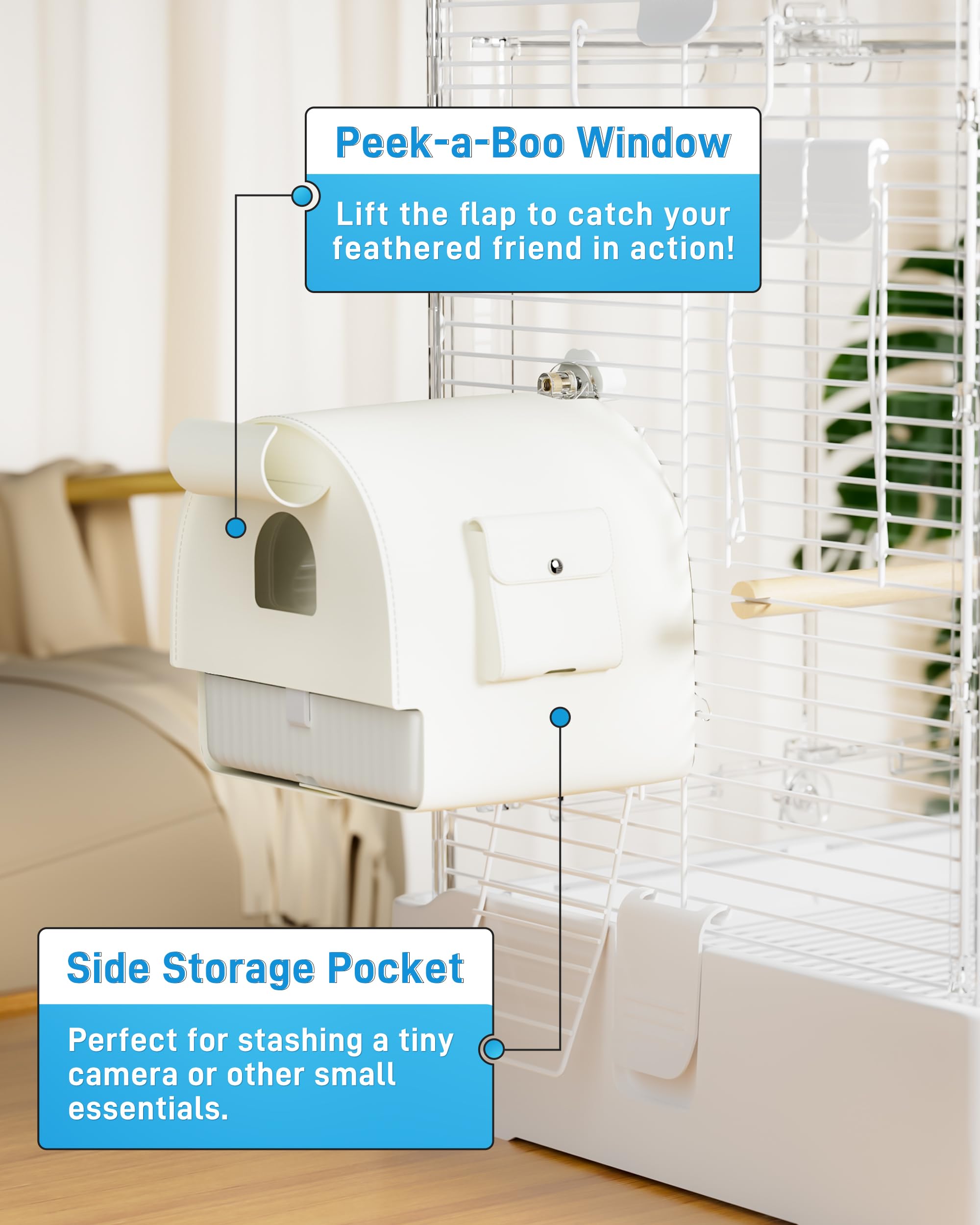 BUCATSTATE Bain d'oiseaux à suspendre pour cage avec couvercle, 3 en 1 multifonction - Accessoires de cage à oiseaux adaptés aux oiseaux de petite et moyenne taille, comme les inséparables, les