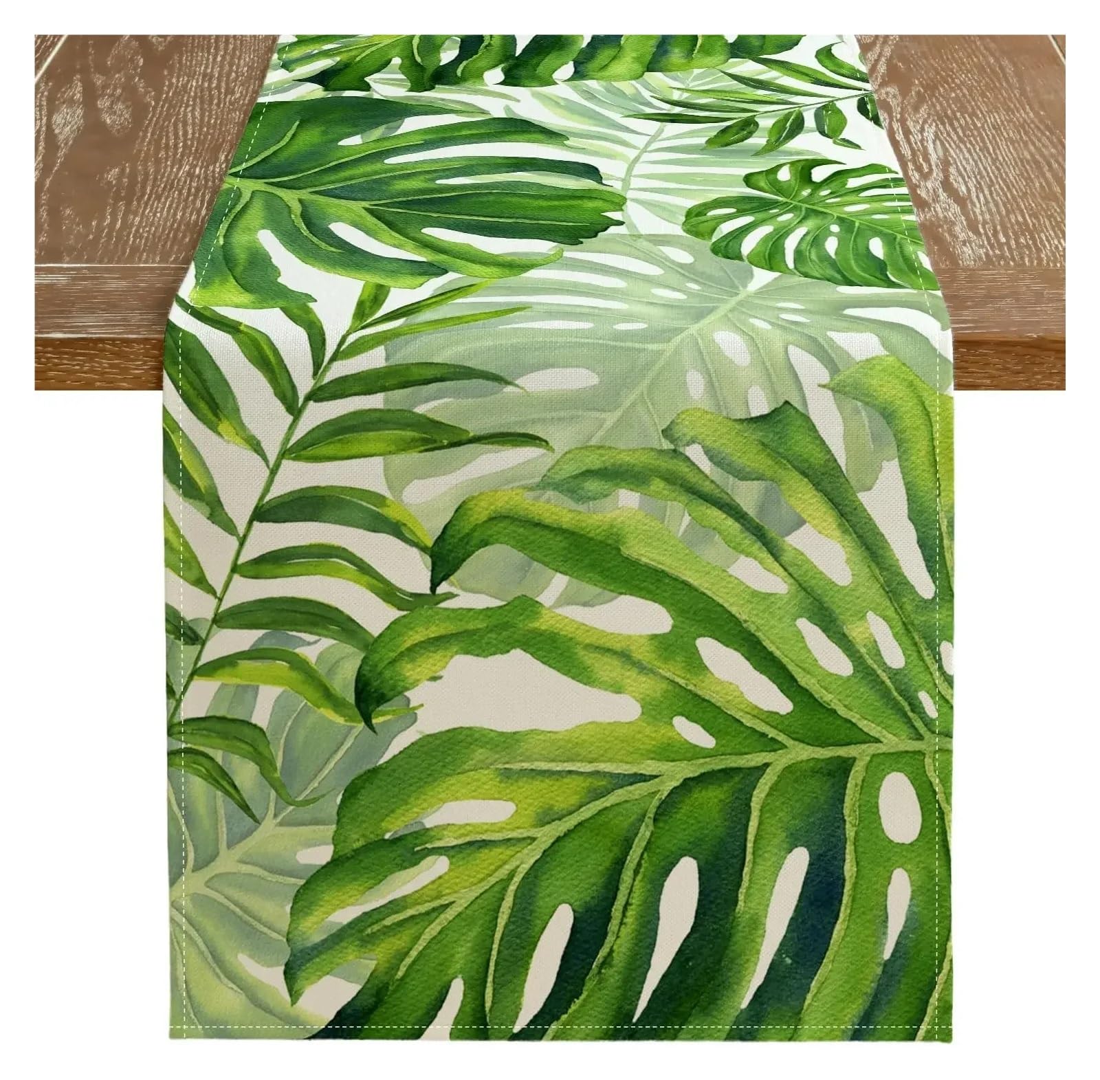 Table Runner Table Runner Summer Palm Leaf Linen Holiday Party Decor Farmhouse Kitchen Dining Runners Wedding Decorations(01,180x33cm 70.8x13inch)