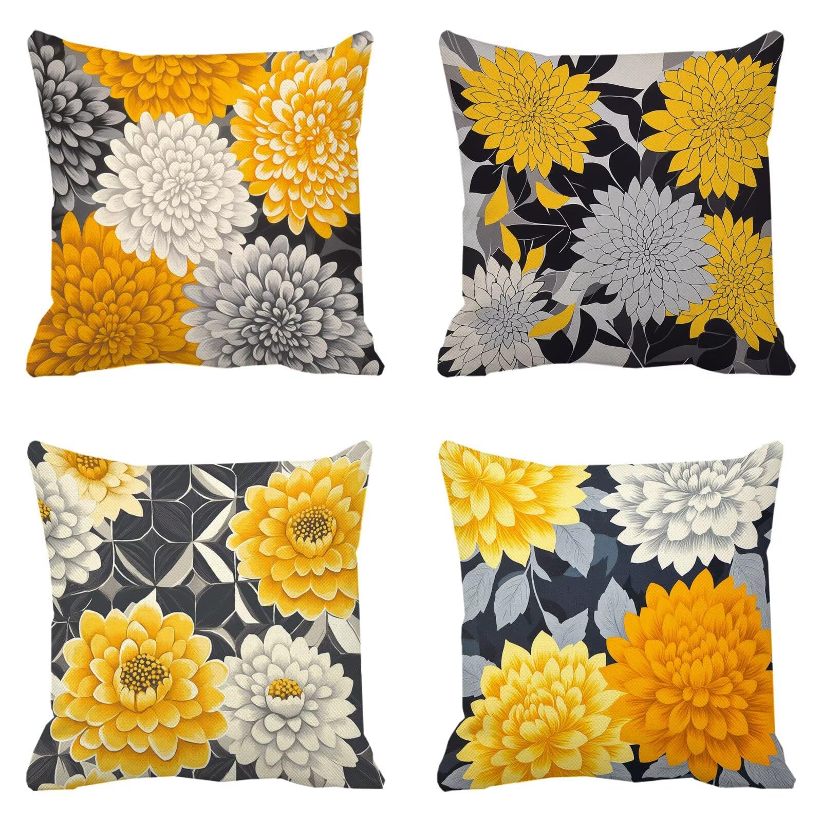 Housse Coussin 60x60 cm Lot de 4 Couleur Coussin Exterieur Impermeable lin Automne Carré Taie Oreiller Imprimé Recto Verso Oreiller Decoratif pour Salon Canape Lit Jardin été Decoration Maison X-744