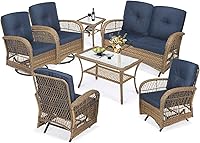 Vista 61 de MEETWARM Juego de 3 piezas de mimbre giratorio para patio al aire libre, mecedoras, juegos de muebles de patio de ratán con cojín grueso y mesa