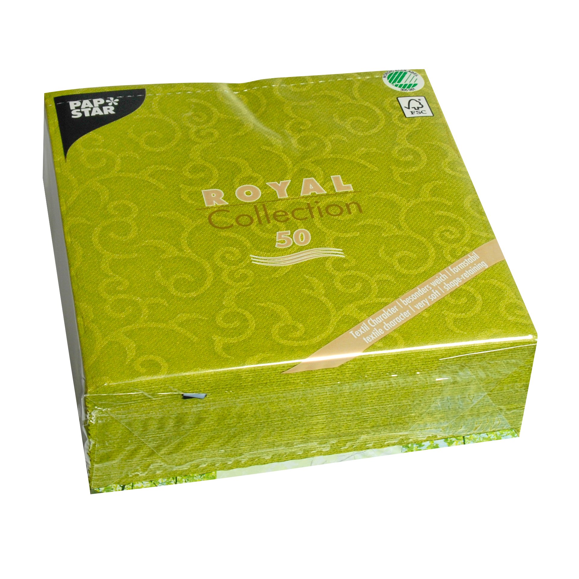 PAPSTAR Casali 84883 Royal Collection Napkins 1/4-Fold 40 cm x 40 cm Olive Green Pack of 50