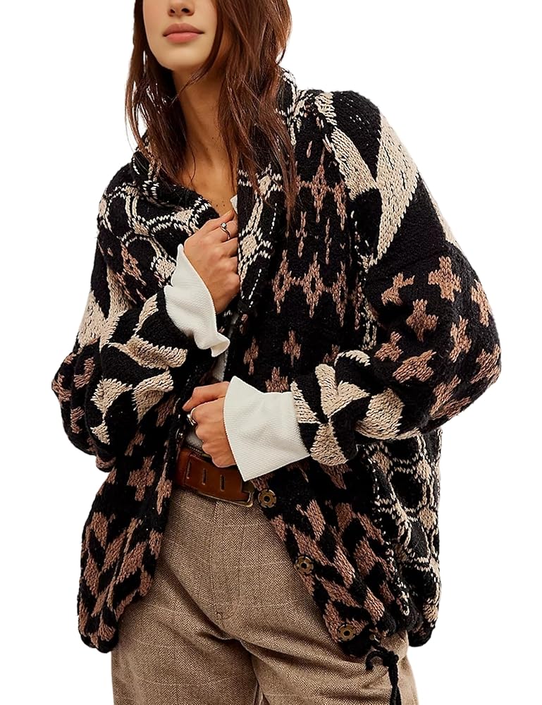 SKIKYAN Women Fall Sweater Cardigans Graphic Button Down