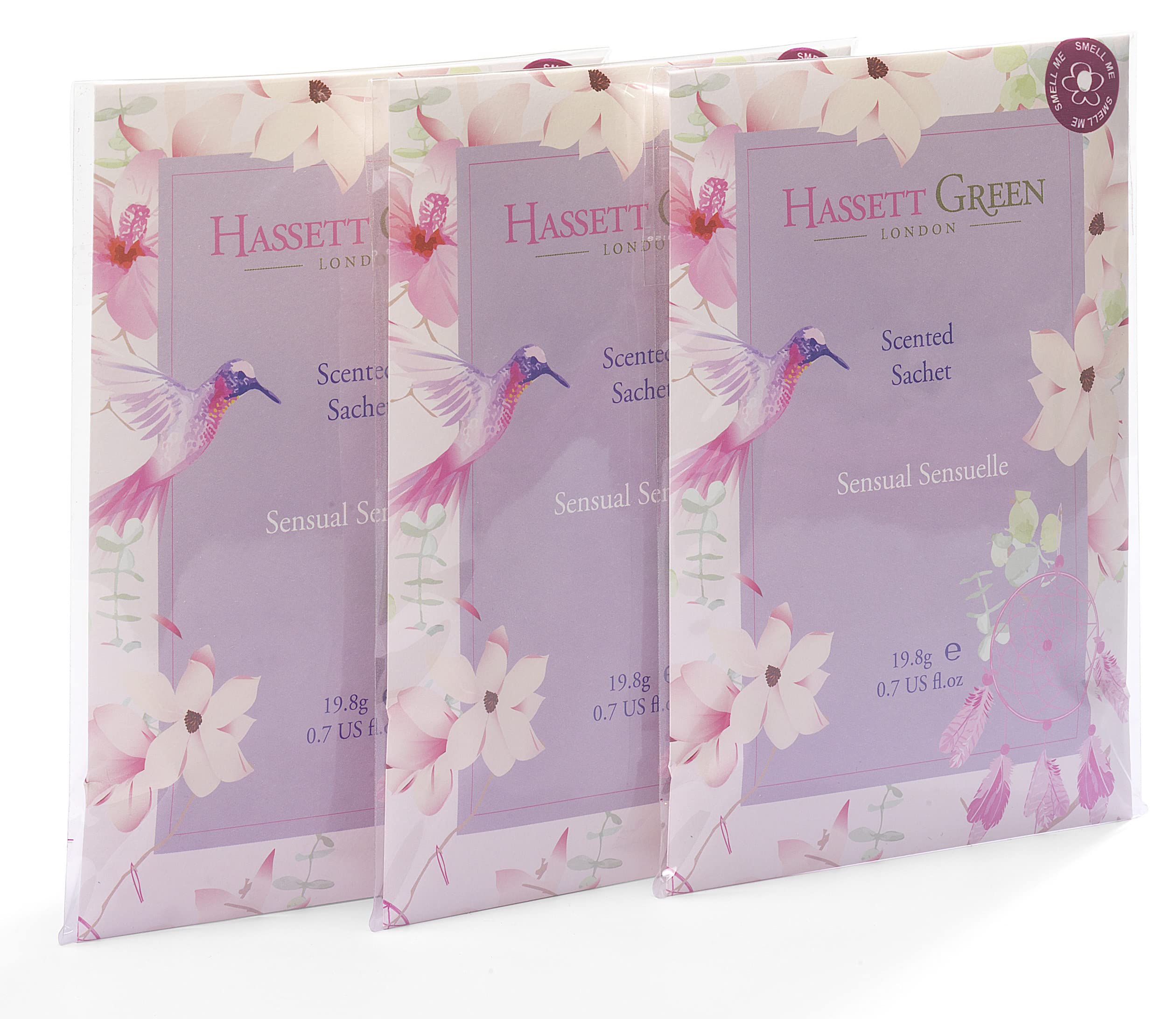 Hassett Green London - Hand Made Scented Sachet Large Three Pack - Sensual Sensuelle - For Wardrobes and Drawers