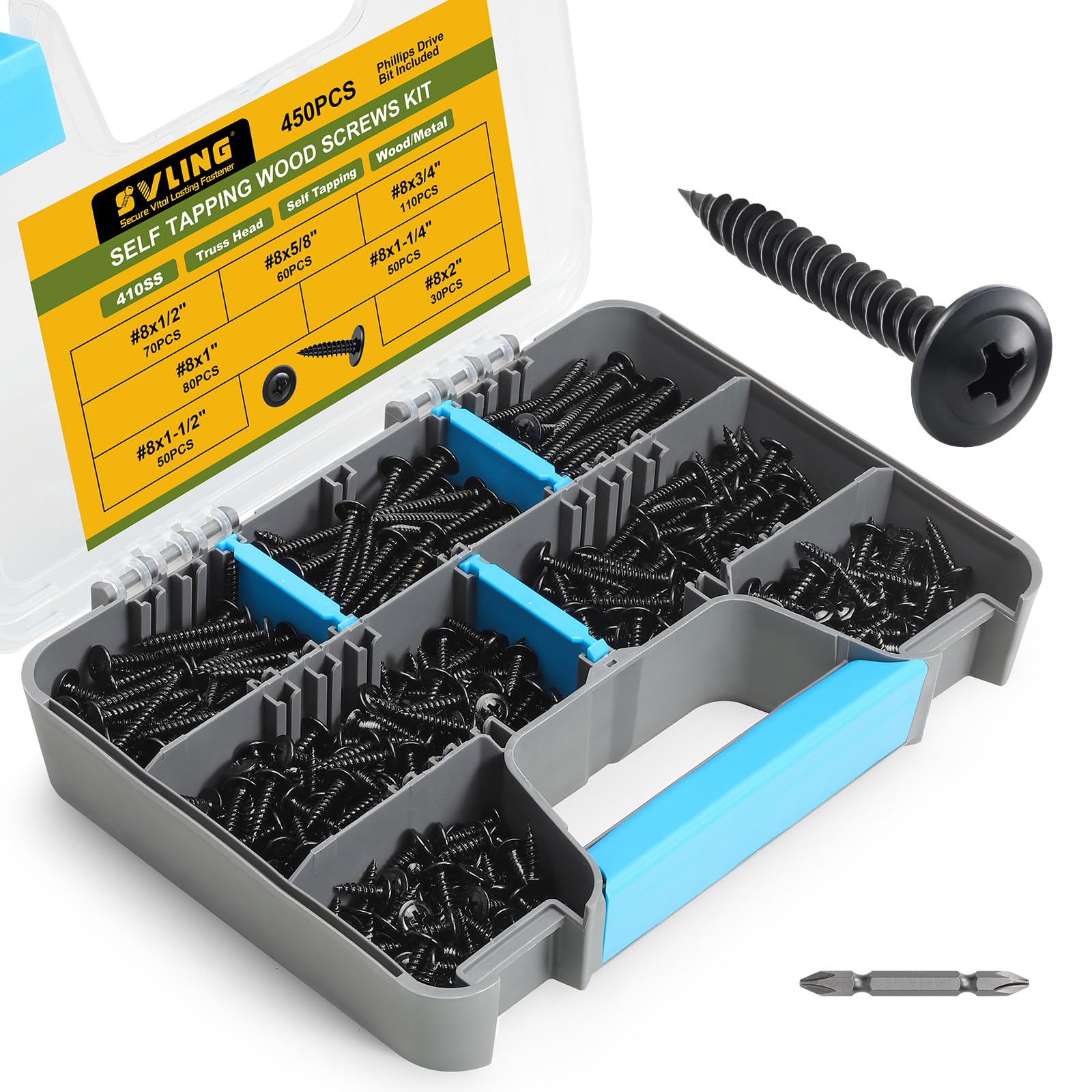 Black Self-Tapping Screws - 190PCS Kit -12