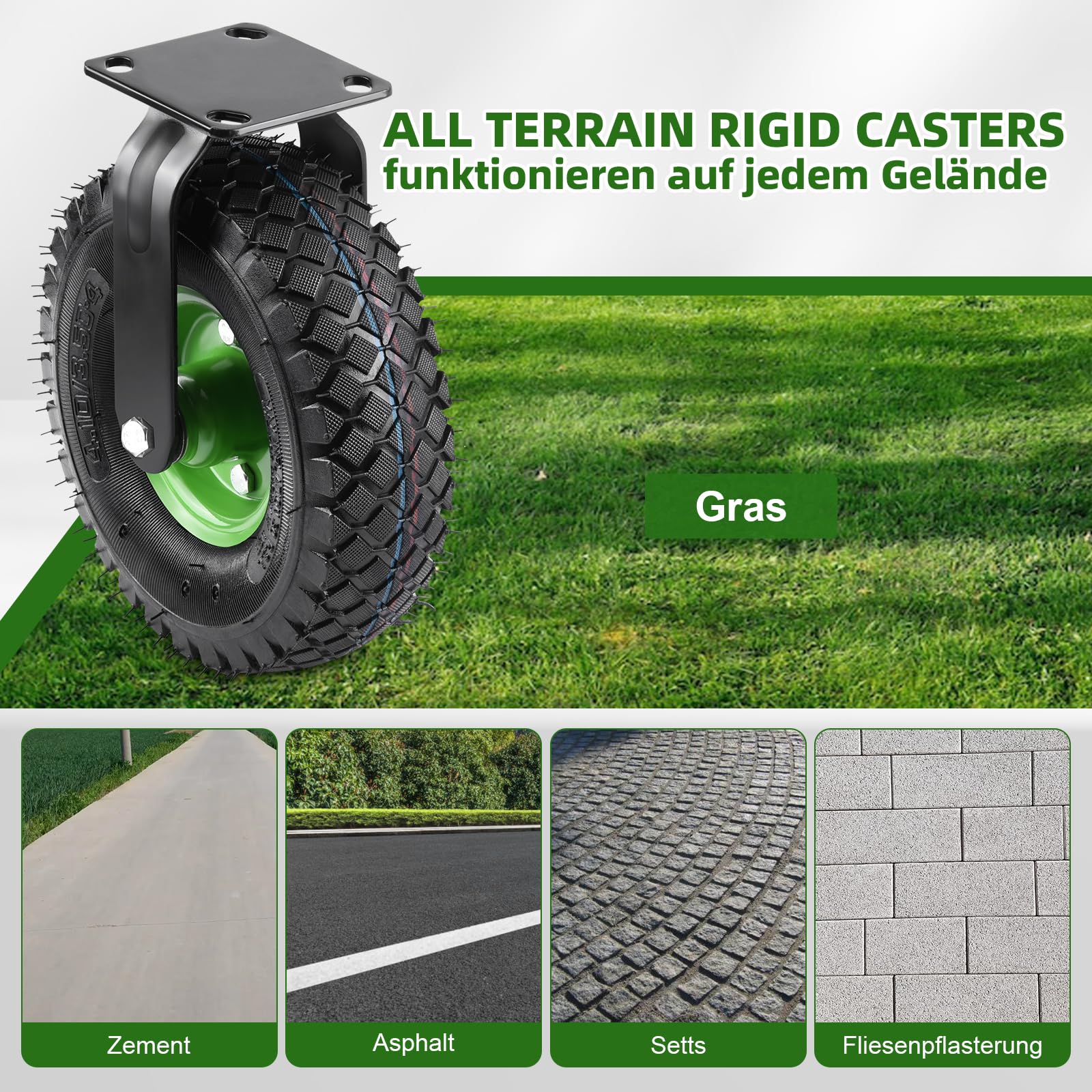 Schwartz Juego de 4 ruedas giratorias 360° con freno 250x90mm rueda de aire silenciosa llanta de acero absorción de impactos carro de transporte