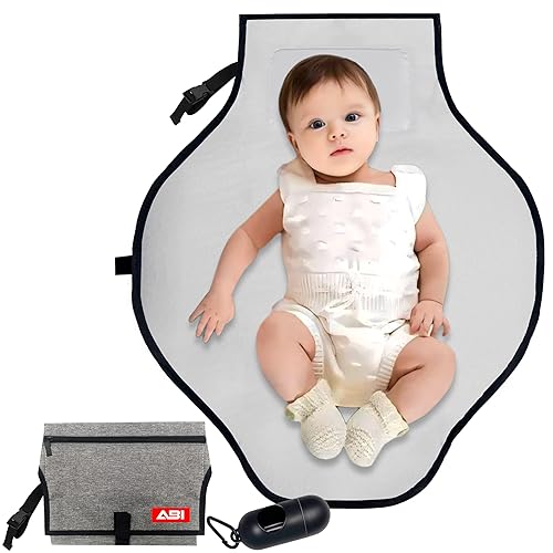 ABI Cambiador de pañales portátil grande para bebé, tapete cambiador plegable impermeable con almohada integrada y bolsillos de almacenamiento,