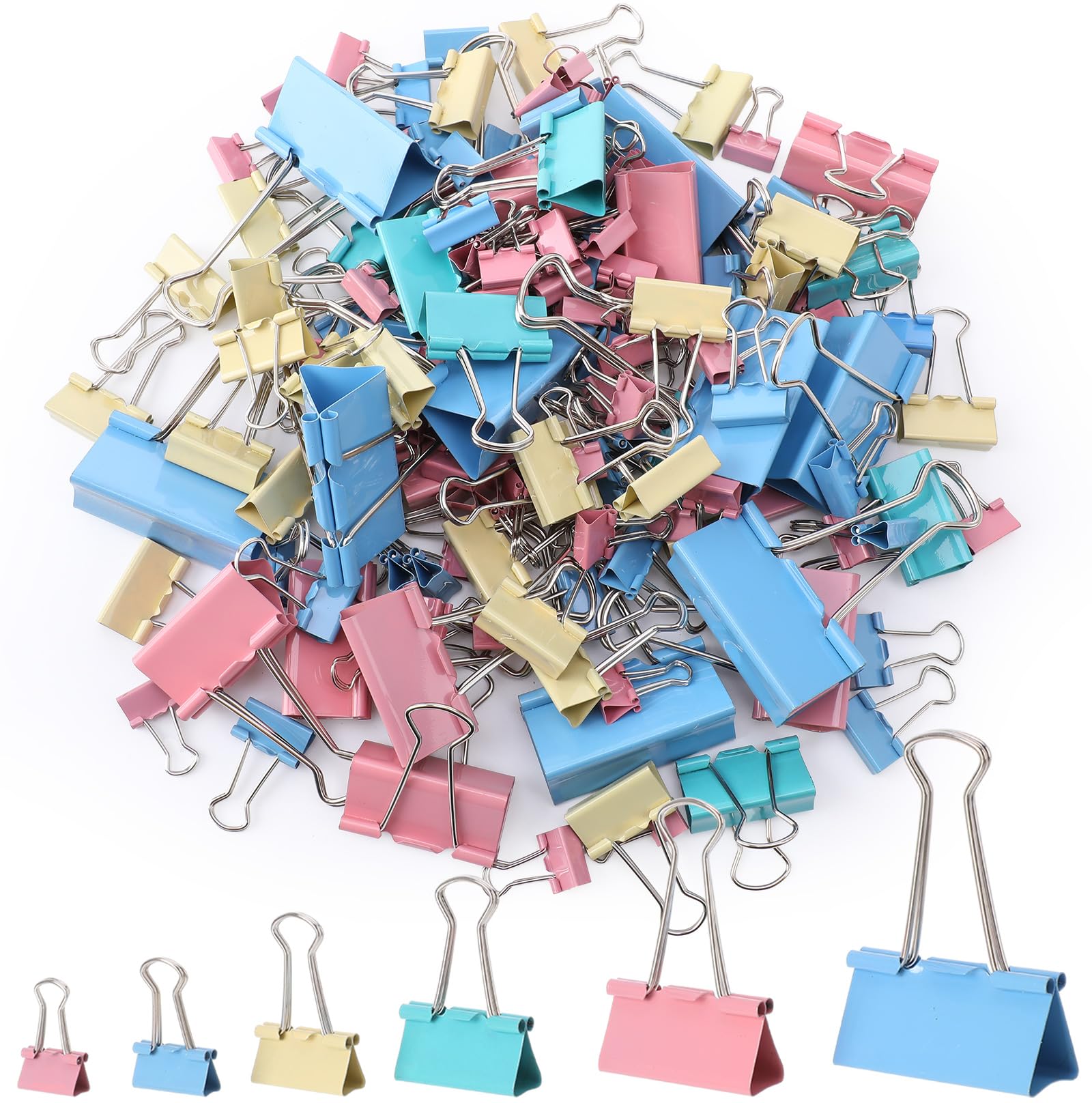 Jetec 200 Pcs Colorful Binder Clip Paper Clamp Metal Paper Clip, Mixed Size