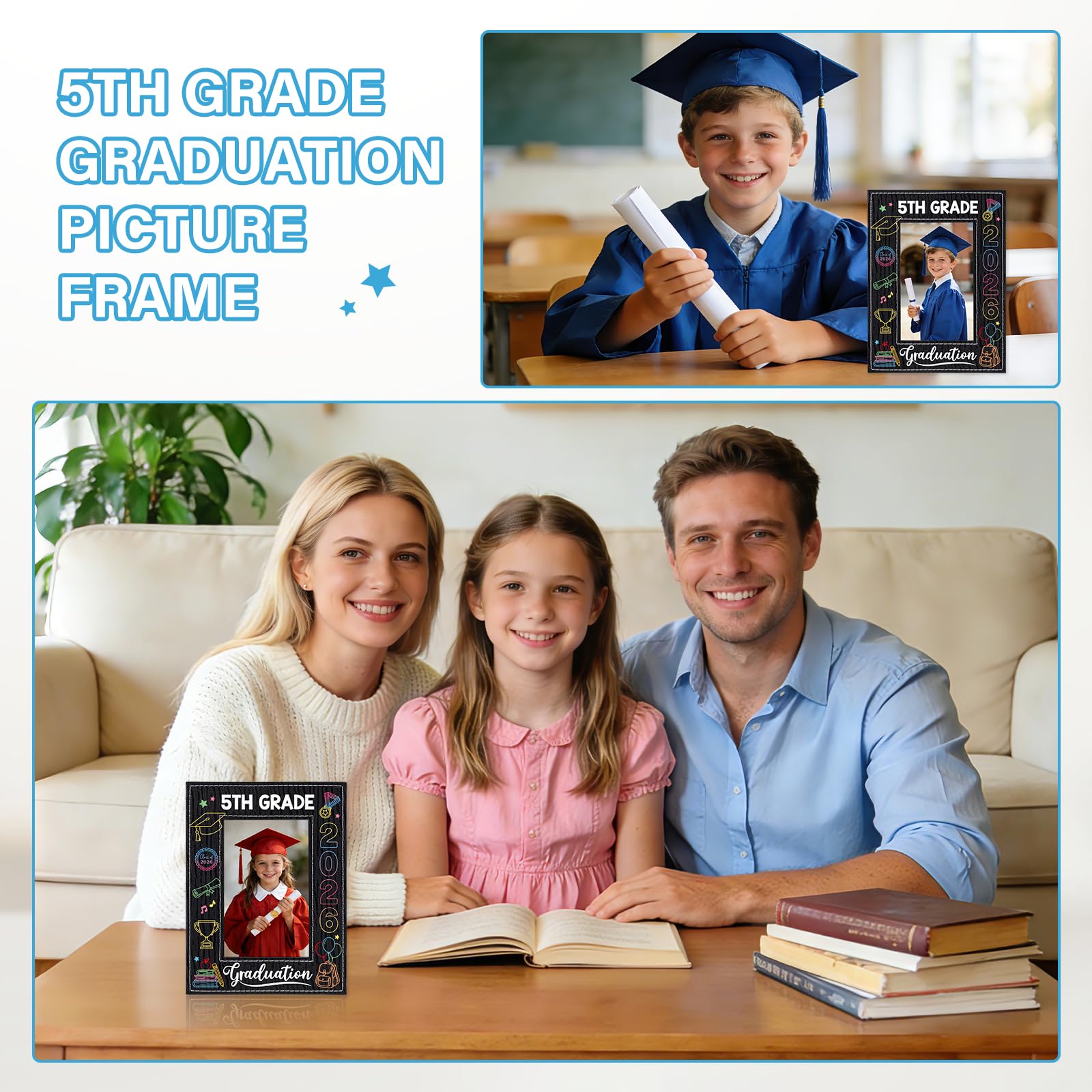 PETCEE 5th Grade Graduation Gifts - 5th Grade Graduation Picture Frame 2026 4"x 6" Fifth Grade Grads Decorations Photo Frame Keepsake for Kids Boys Girls Class of 2026 Gifts for Elementary School