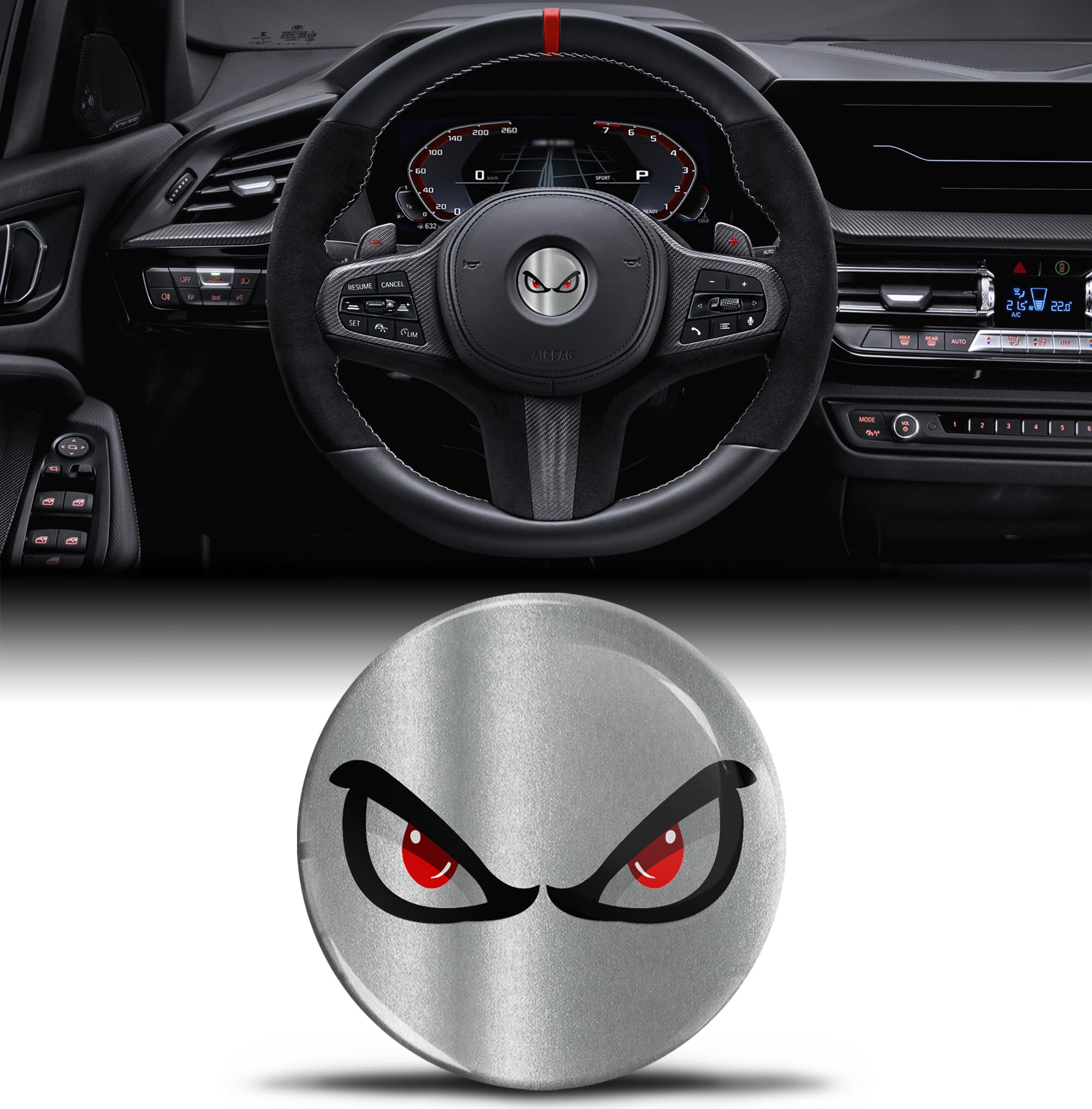 3D Silicone Sticker Badge Accessories Parts Decals Decoration Compatible with BMW 36131181082 Emblem Steering Wheel 45 mm Silver Eyes Eyes V 8