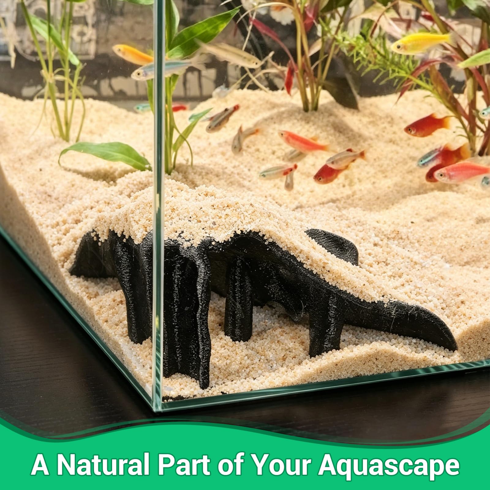 Cave d'aquarium - Cachette d'angle - Cachette de reptile PETG avec 500 g de sable, texture racine de mangrove pour poissons, crevettes, gecko, lézard, décoration d'aquarium - 19,1 x 19,1 x 10,2 cm