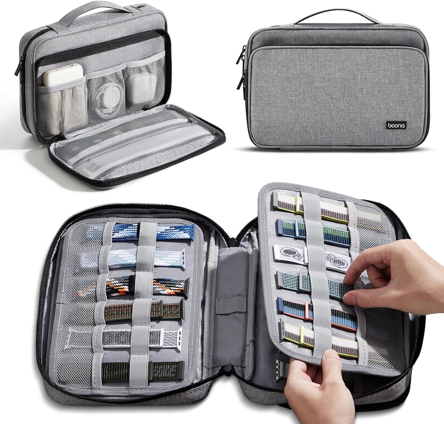 36-Slot Watch Band Organizer Bag, Waterproof Oxford Watch Band Holder for Women and Men, Travel Carrying Case for iWatch Smartwatches Straps, Spring Bars, Cable, Accessories (Gray)