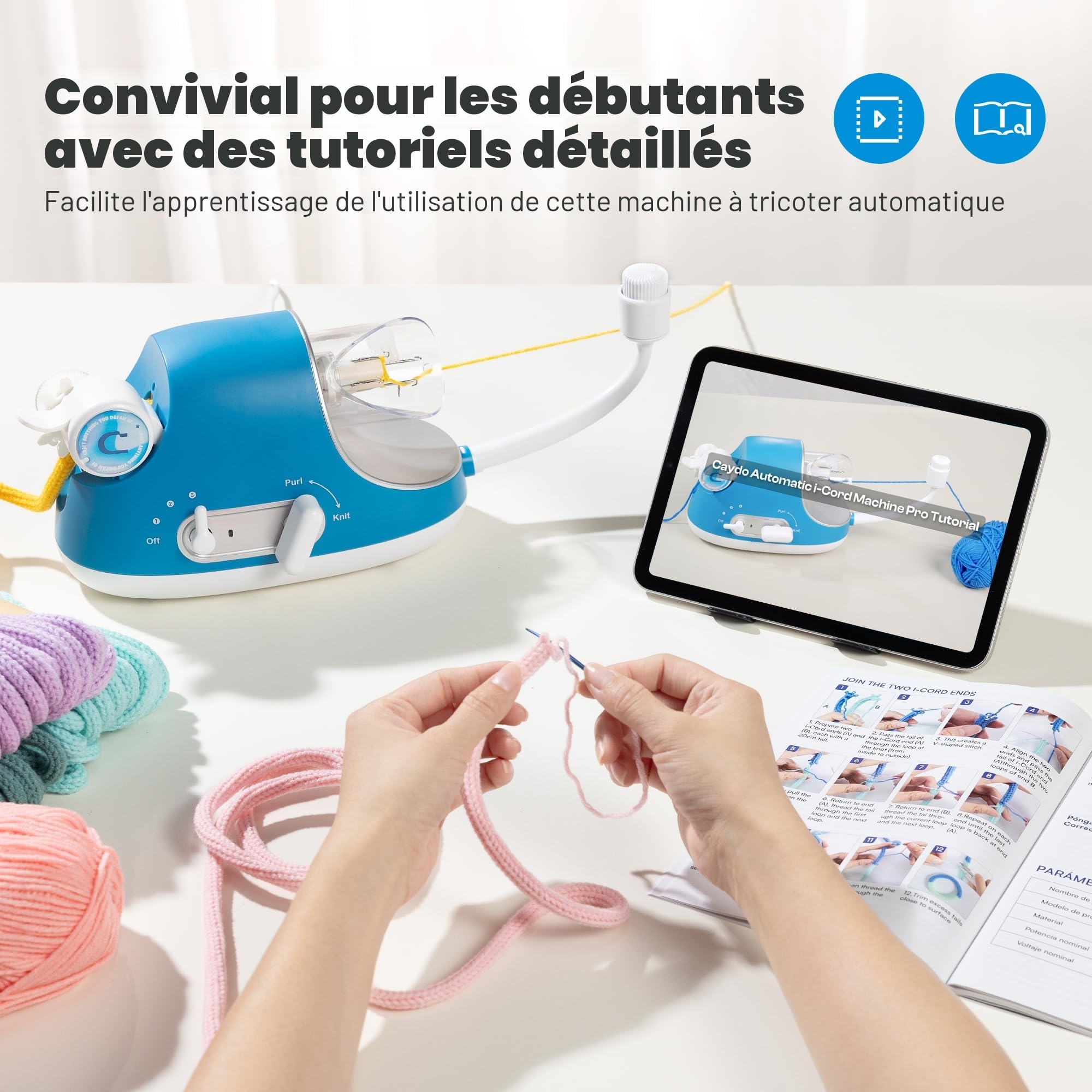 Caydo Tricotin Automatique Pro, Machine à Tricoter Électrique | Tricotin Mécanique, Moulin à Tricoter, Tricotin Puissant à Vitesse Réglable, Très Efficace pour Cordons Décoratifs, Breveté