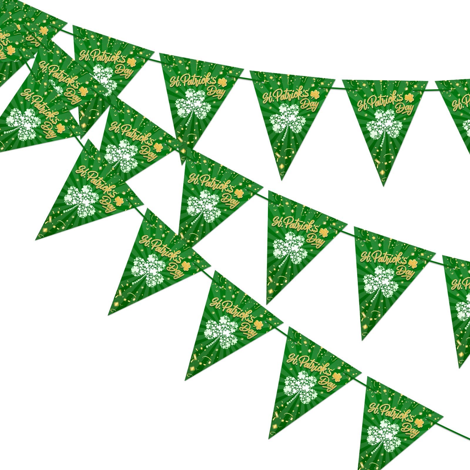 St Patricks Day Banner, 5 x 7 Inch Lucky Green Shamrock Flag, St Patricks Day Decorations, Clover Bunting Decorations for Party Gathering Festival（10M）