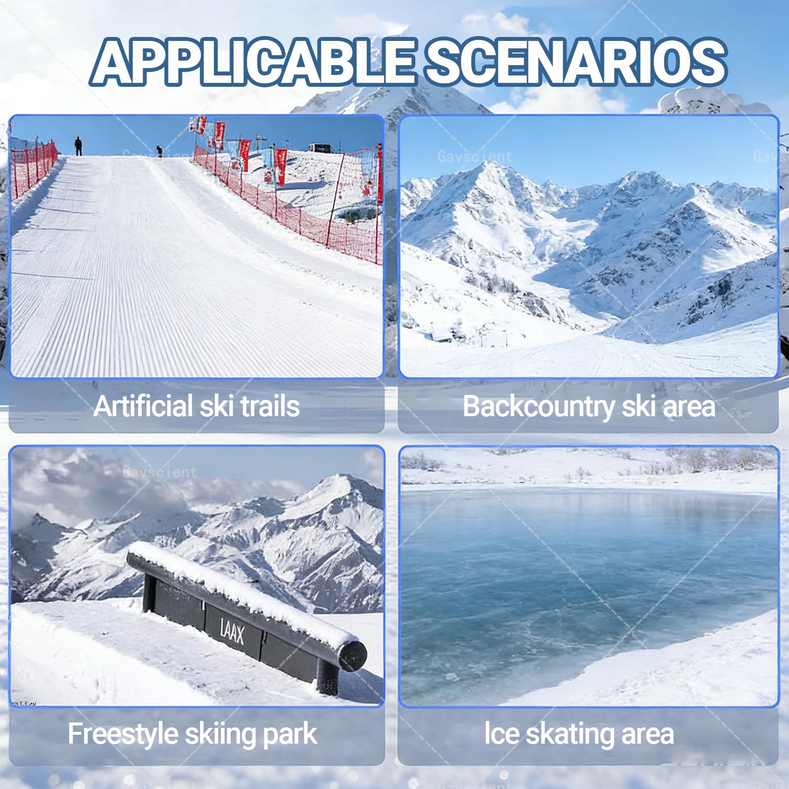 Trottinette de ski tout-terrain pour adulte avec poignée de direction à 360° et design double planche, charge maximale 150 kg, idéal pour la neige tout-terrain et le plaisir des stations de ski