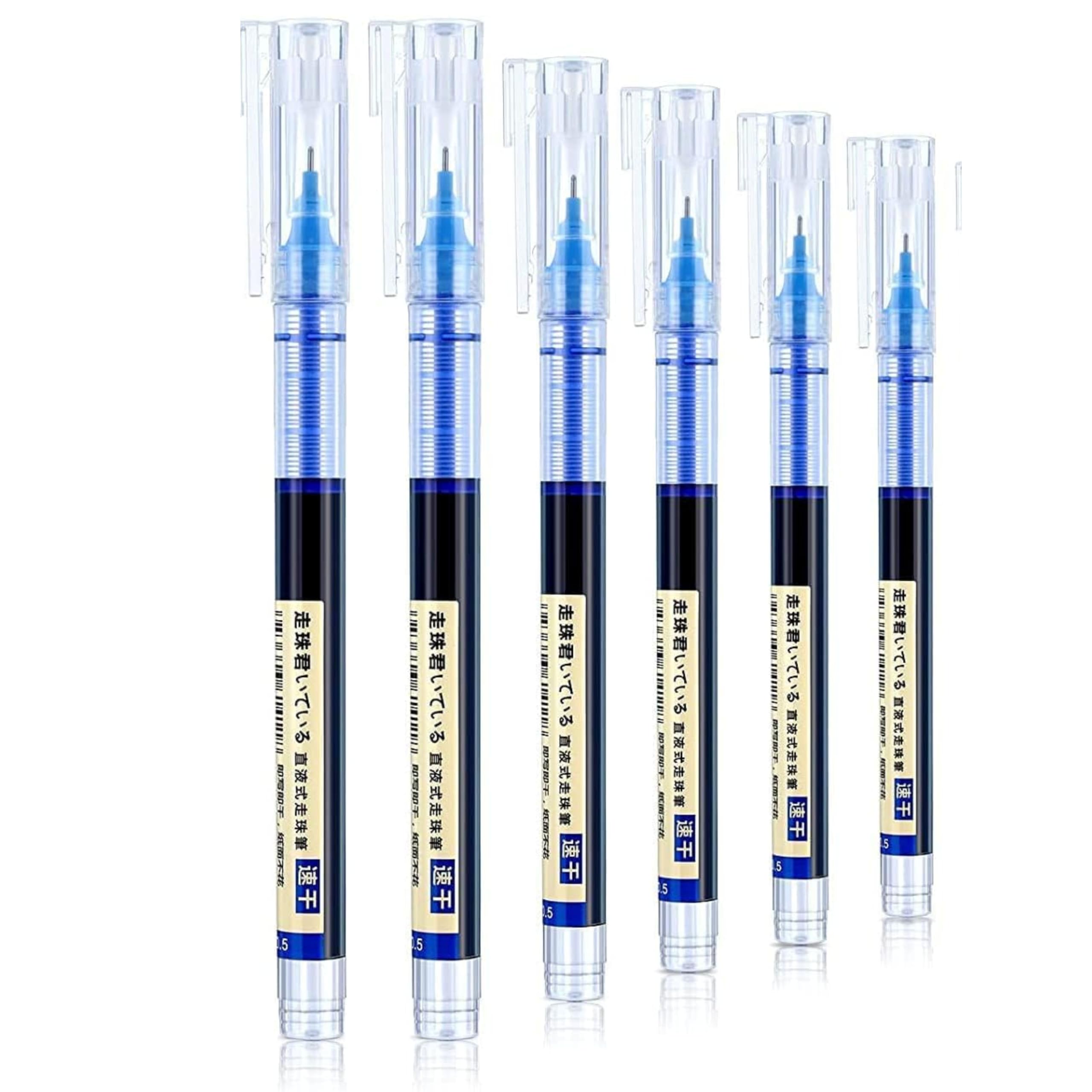 like it Fine Roller Gel Pen 0.5mm Large Capacity Blue Color Ink Straight Liquid Gel Pen Office Writing Pack of (6)
