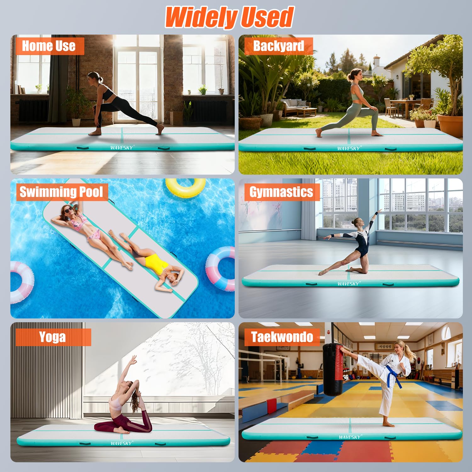Nadmuchiwana mata powietrzna Tumble Track 3 m / 4 m / 5 m / 5 m / 10 cm wysokości, antypoślizgowa mata gimnastyczna do domu, na zewnątrz, fitnessu, jogi, treningu, cheerleaderek