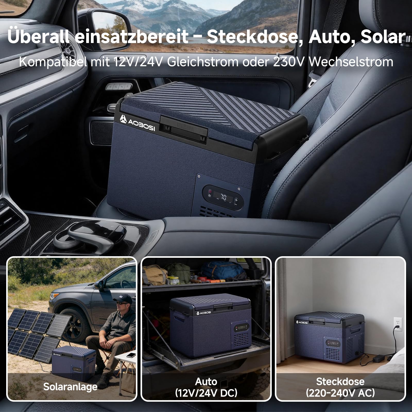 AAOBOSI Kompressor Kühlbox 15L, Tragbare Elektrische Kühlbox 12V/230V, IPX4 Wasserdicht, -20°C bis 20°C - Ideal für Auto, LKW, Boot, Camping, Reisen, Fischen, Garten & Outdoor-Aktivitäten