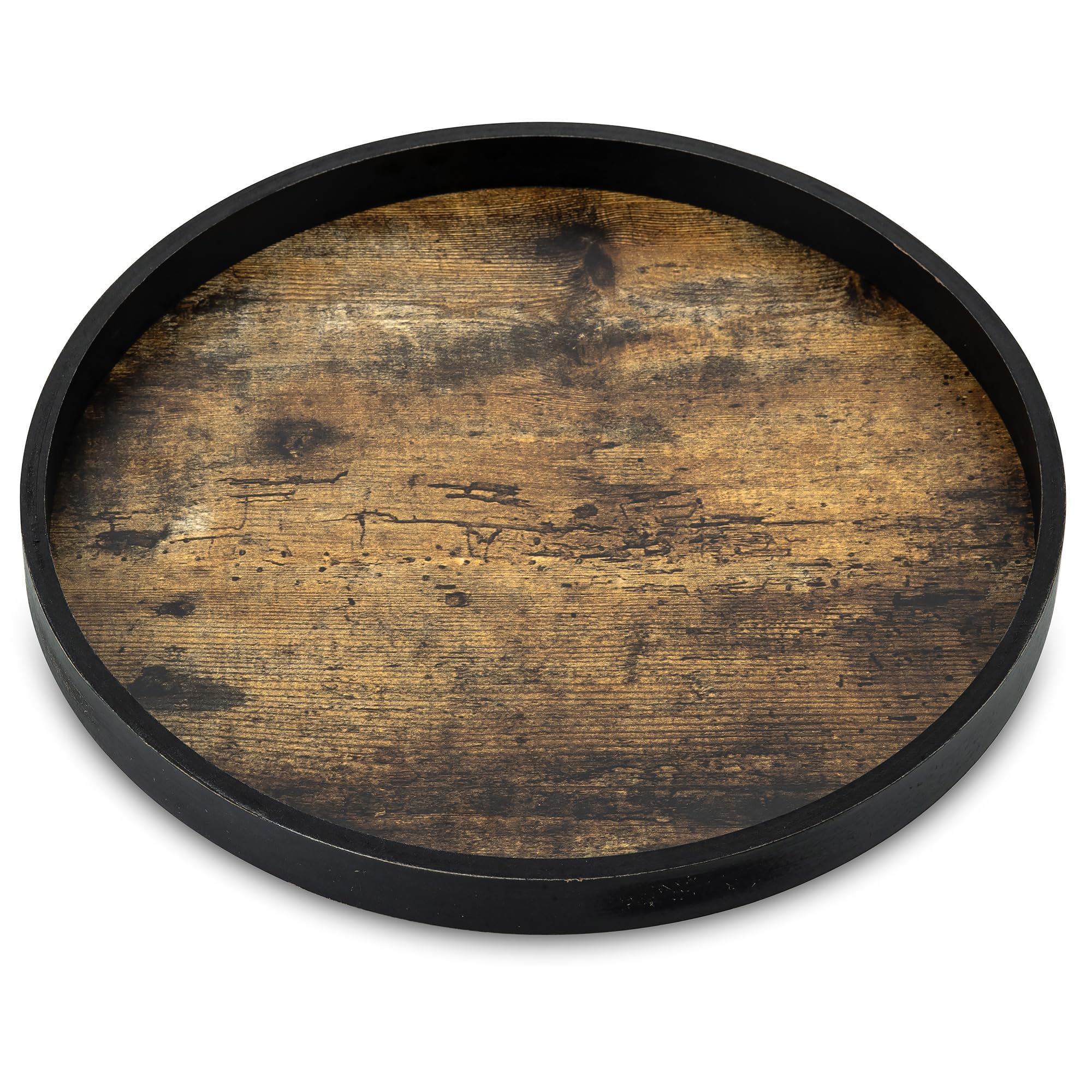 Hanobe Brown Decorative Coffee Table Tray: Wood Tray Round Rustic Wooden Trays Circle Farmhouse Centerpiece Candle Holder For Home Decor Ottoman Counter Display Living Room Organizer 30Cm