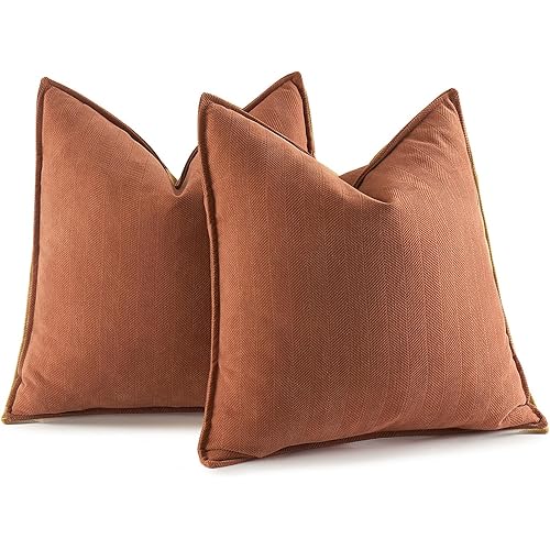 MIULEE Pack of 2 Burnt Orange Decorative Pillow Covers 18x18 Inch Soft Chenille Couch Throw Pillows Farmhouse Cushion Covers with Elegant Design for Sofa Bedroom Living Room Home Decor